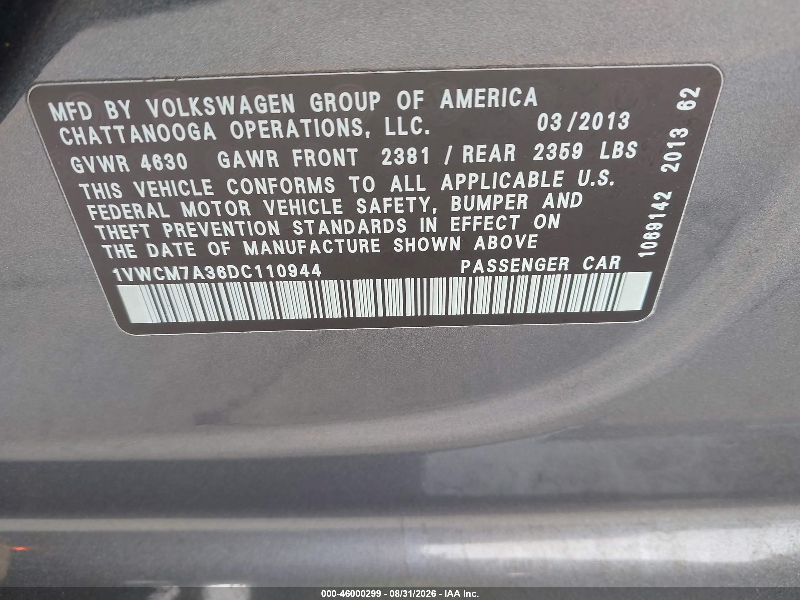 2013 Volkswagen Passat 3.6l V6 Sel Premium Gray vin: 1VWCM7A36DC110944