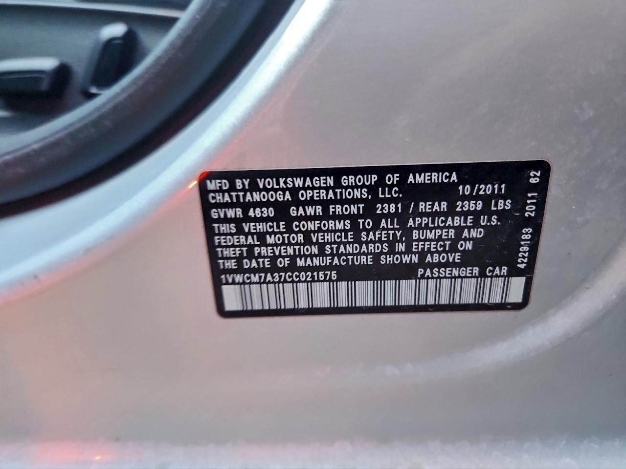 2012 Volkswagen Passat Silver vin: 1VWCM7A37CC021575