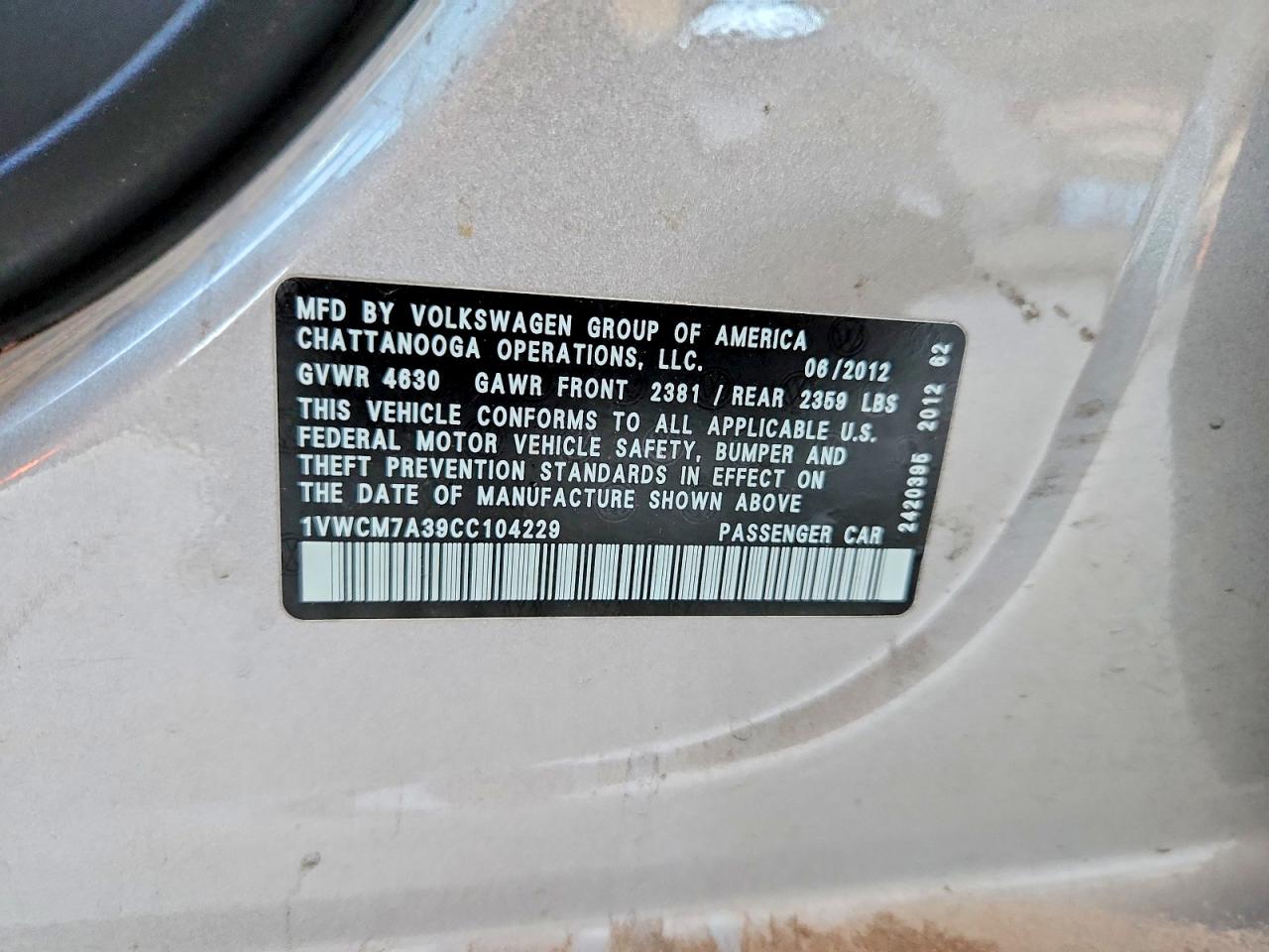 2012 Volkswagen Passat Sel Серебряный vin: 1VWCM7A39CC104229