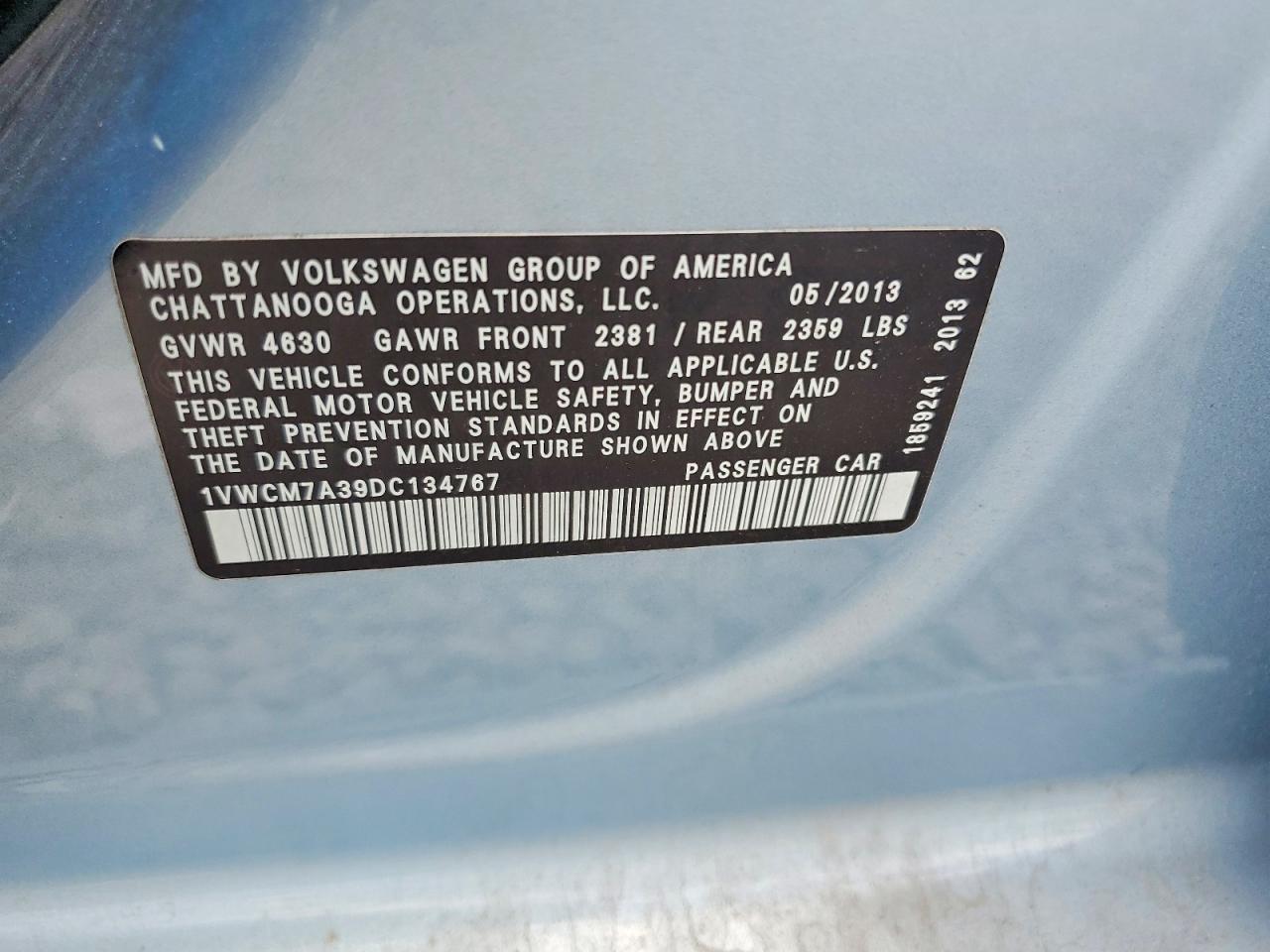 2013 Volkswagen Passat Sel Blue vin: 1VWCM7A39DC134767