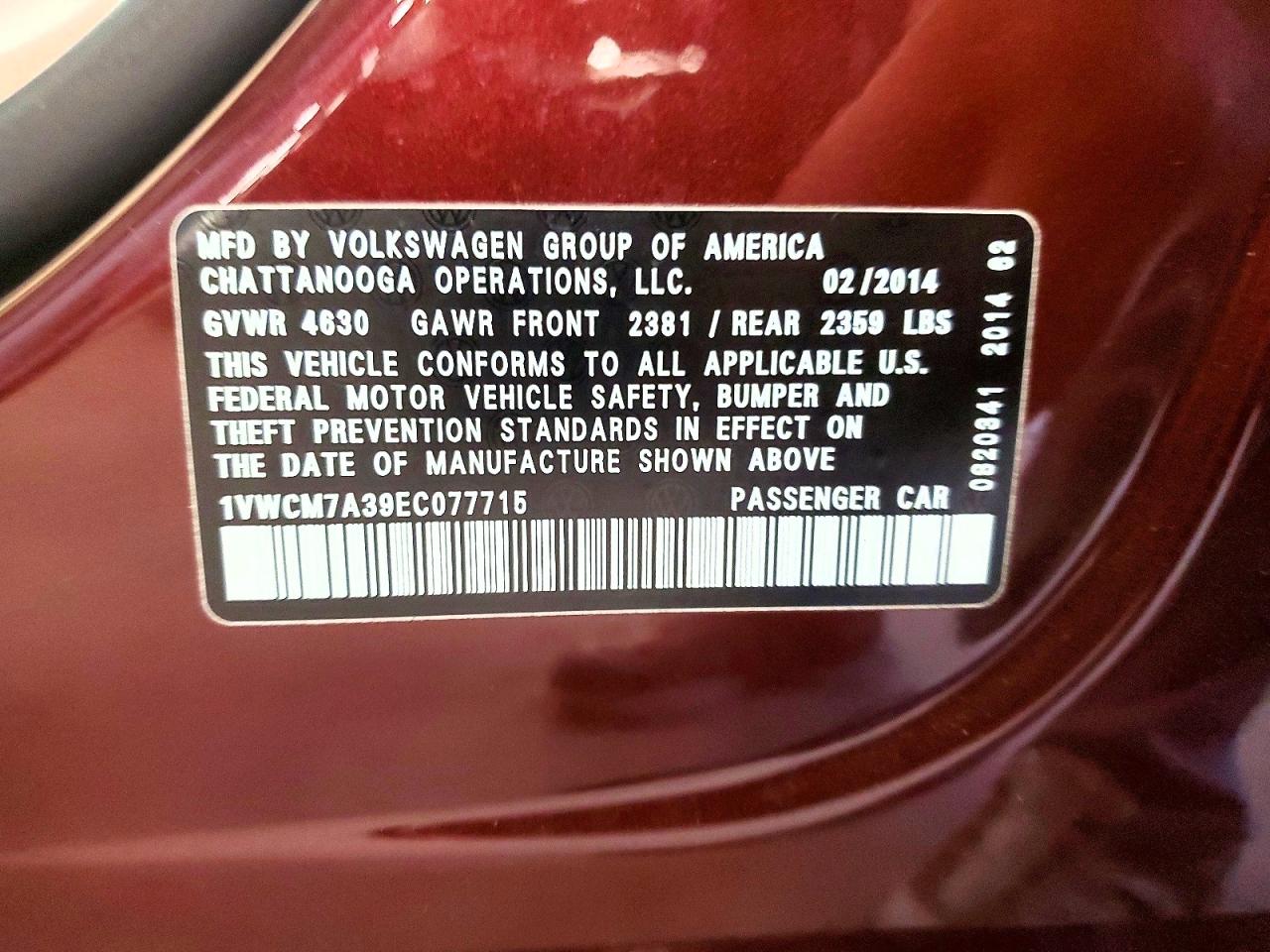 2014 Volkswagen Passat Sel Maroon vin: 1VWCM7A39EC077715
