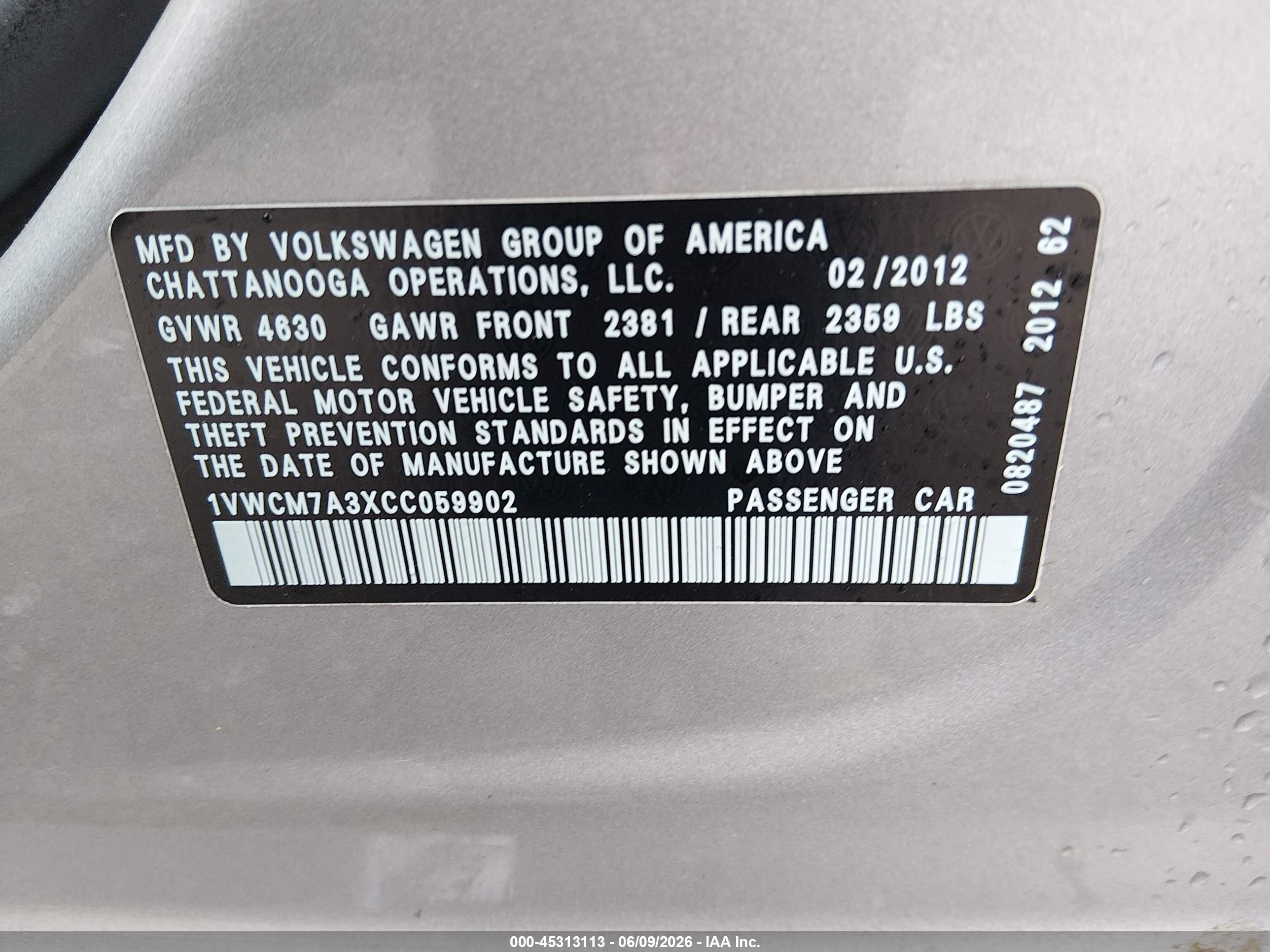 2012 Volkswagen Passat 3.6l V6 Sel Premium Silver vin: 1VWCM7A3XCC059902