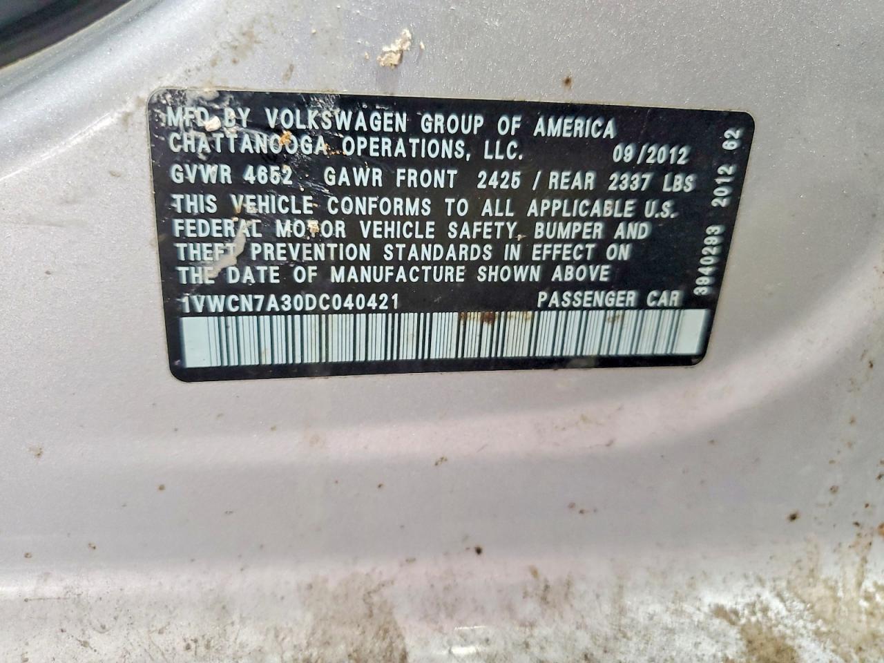 2013 Volkswagen Passat Sel Silver vin: 1VWCN7A30DC040421