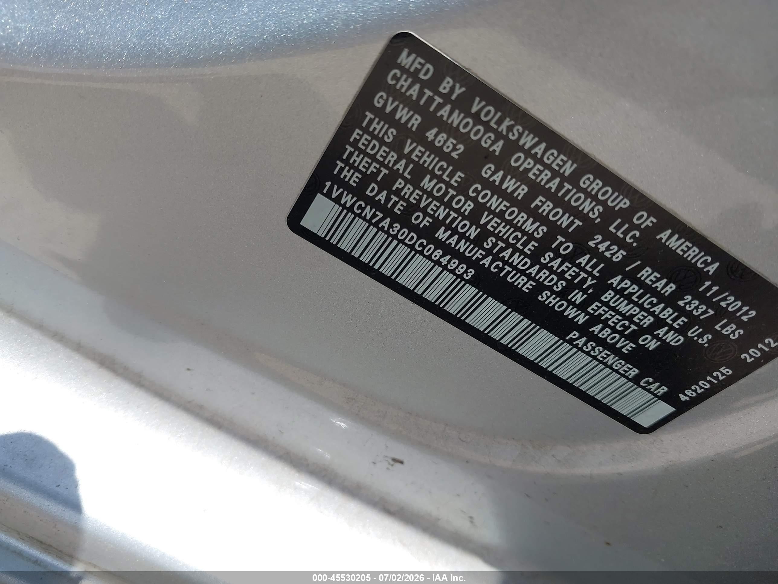 2013 Volkswagen Passat 2.0l Tdi Sel Premium Silver vin: 1VWCN7A30DC064993