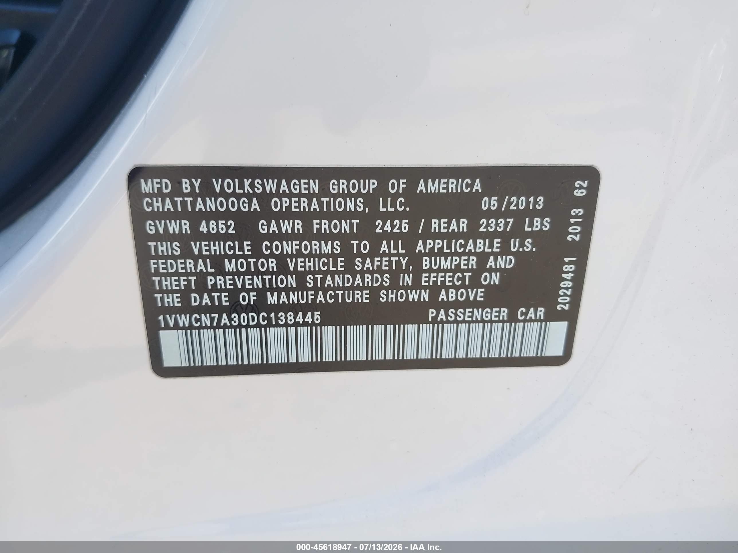 2013 Volkswagen Passat 2.0l Tdi Sel Premium White vin: 1VWCN7A30DC138445
