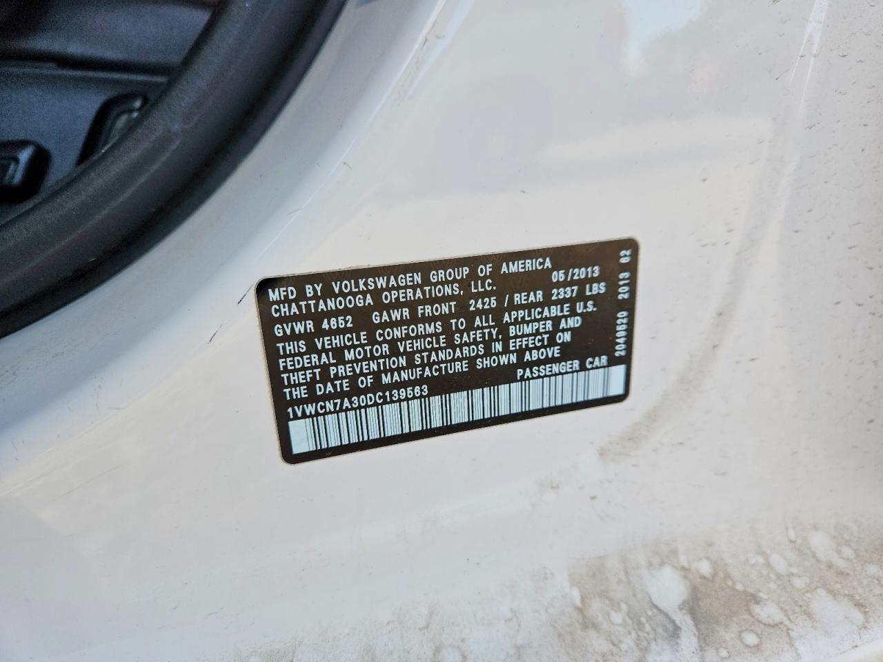 2013 Volkswagen Passat Sel Белый vin: 1VWCN7A30DC139563