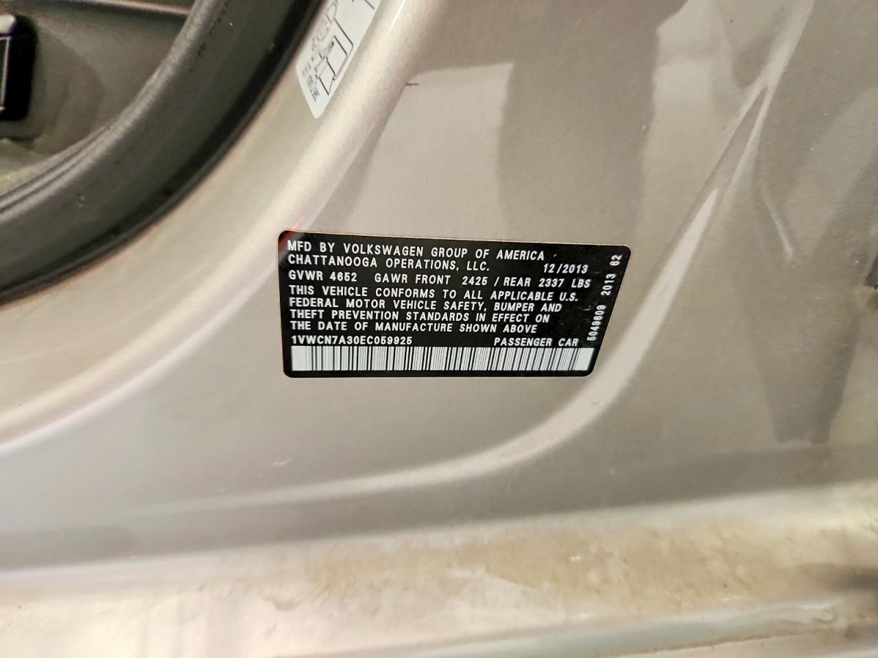 2014 Volkswagen Passat Sel Silver vin: 1VWCN7A30EC059925