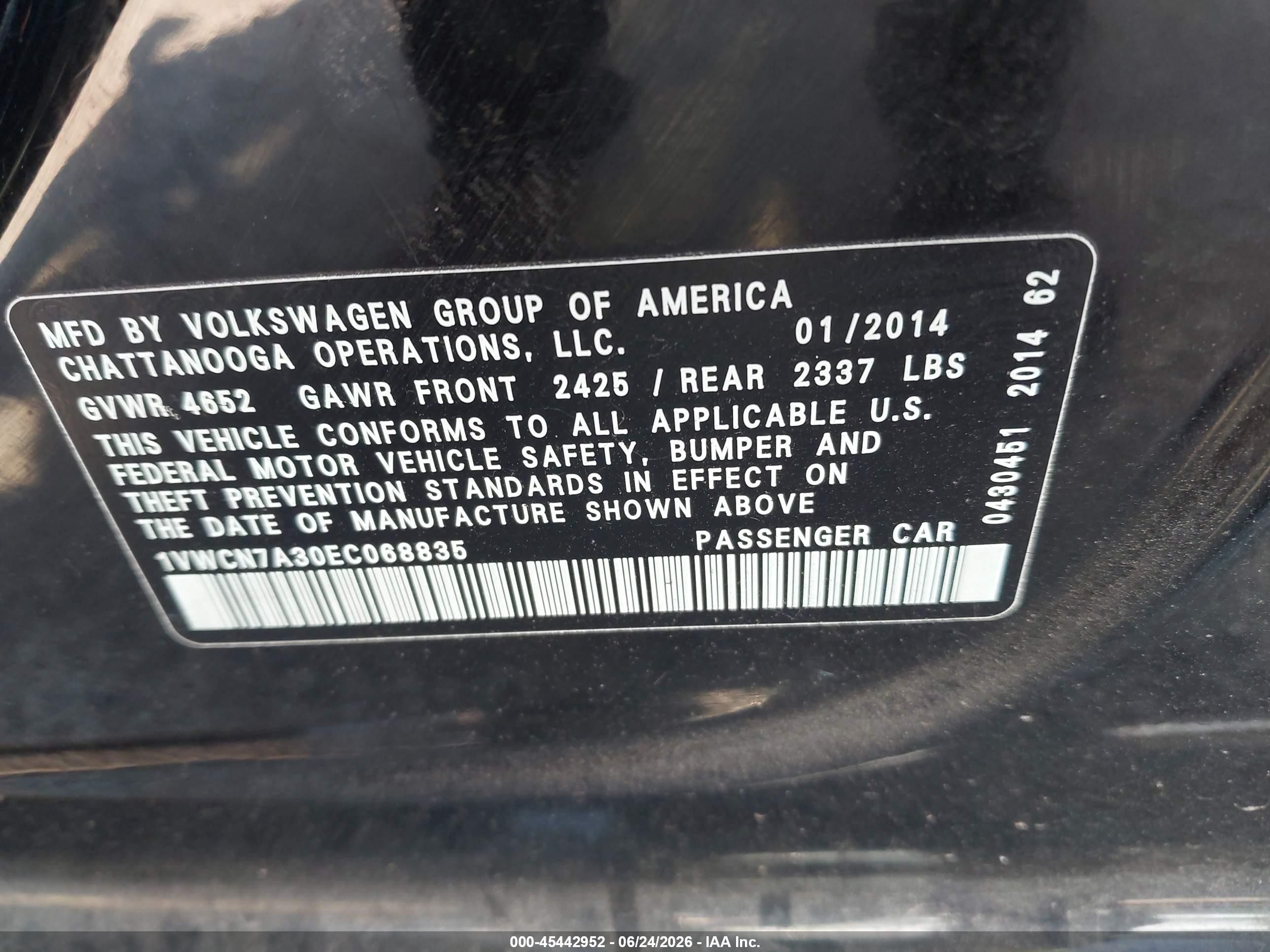 2014 Volkswagen Passat 2.0l Tdi Sel Premium Black vin: 1VWCN7A30EC068835