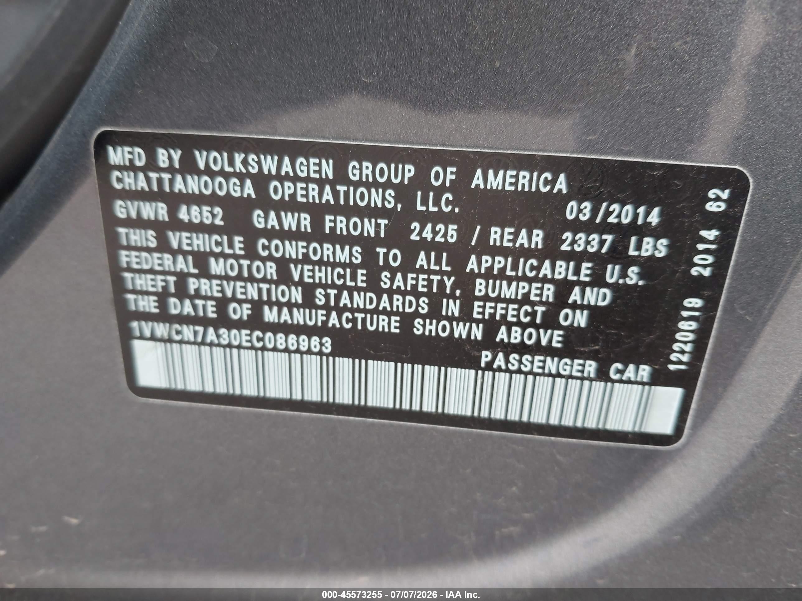 2014 Volkswagen Passat 2.0l Tdi Sel Premium Gray vin: 1VWCN7A30EC086963