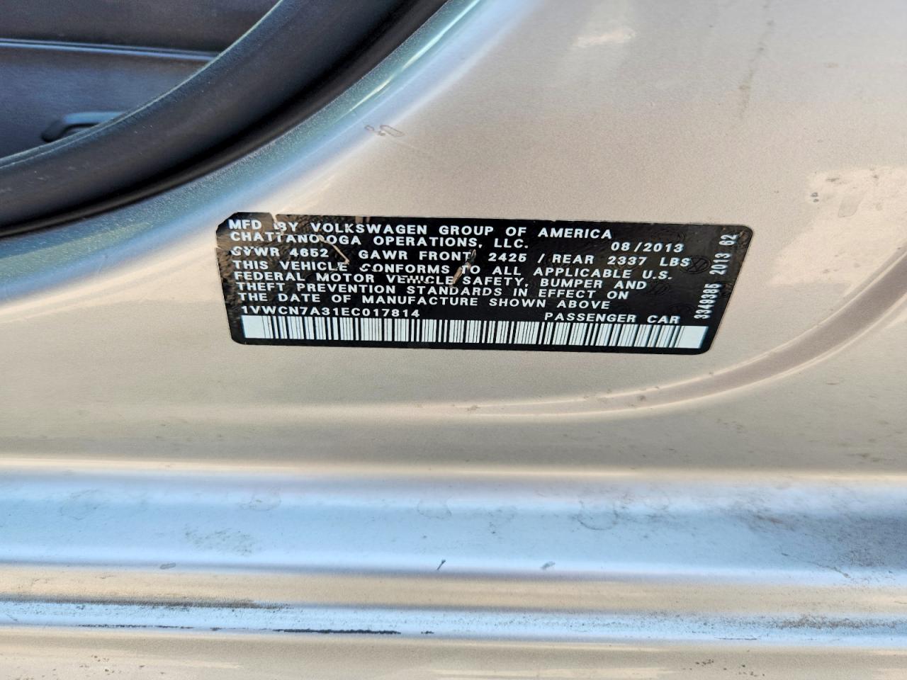2014 Volkswagen Passat Sel Silver vin: 1VWCN7A31EC017814