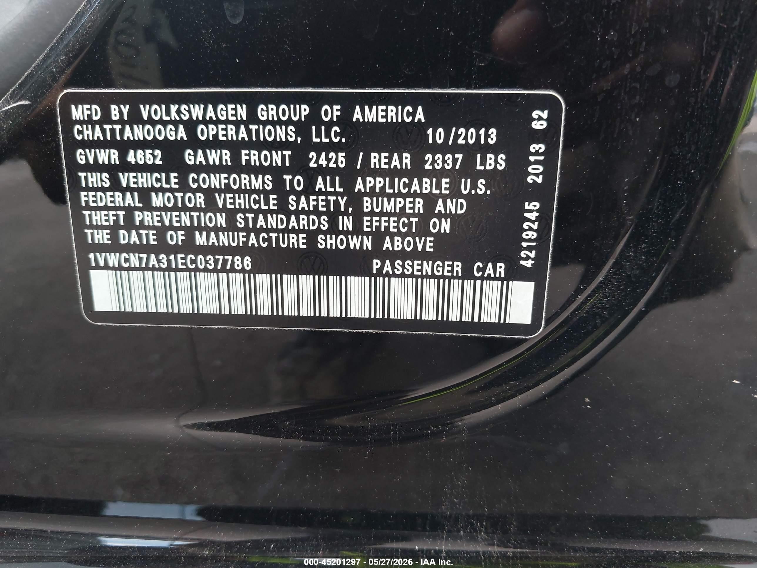 2014 Volkswagen Passat 2.0l Tdi Sel Premium Black vin: 1VWCN7A31EC037786