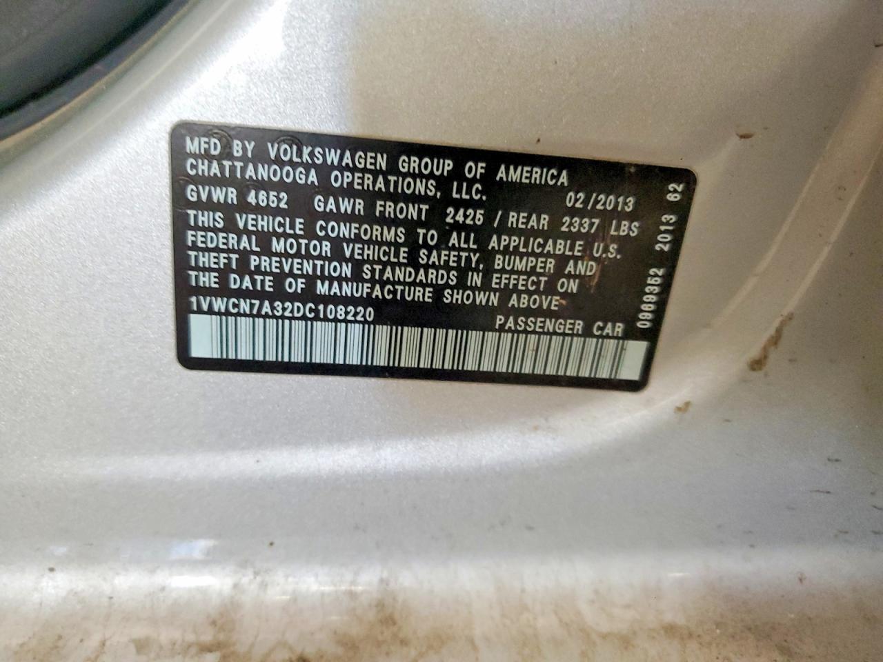 2013 Volkswagen Passat Sel Серый vin: 1VWCN7A32DC108220