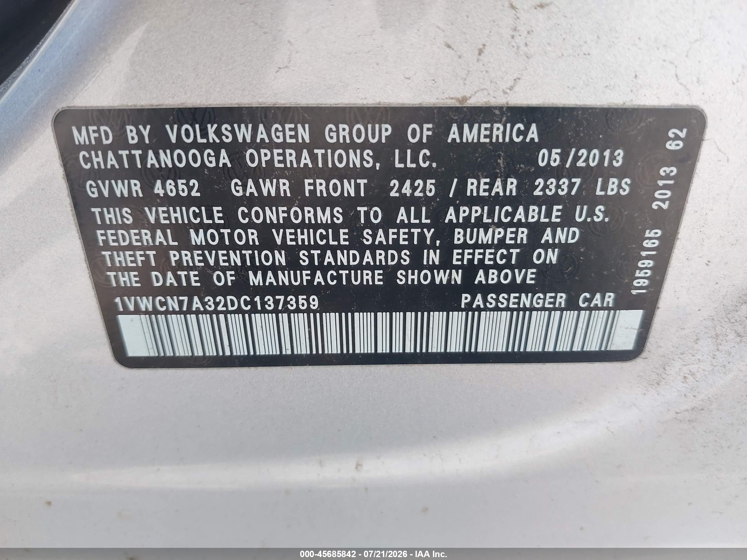 2013 Volkswagen Passat 2.0l Tdi Sel Premium Silver vin: 1VWCN7A32DC137359