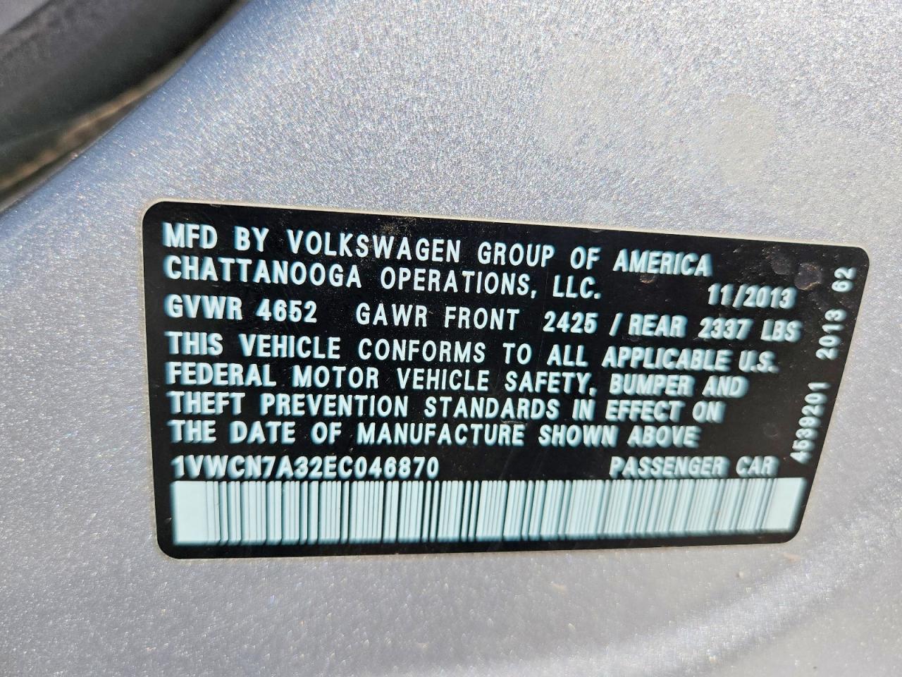 2014 Volkswagen Passat Sel Серебряный vin: 1VWCN7A32EC046870