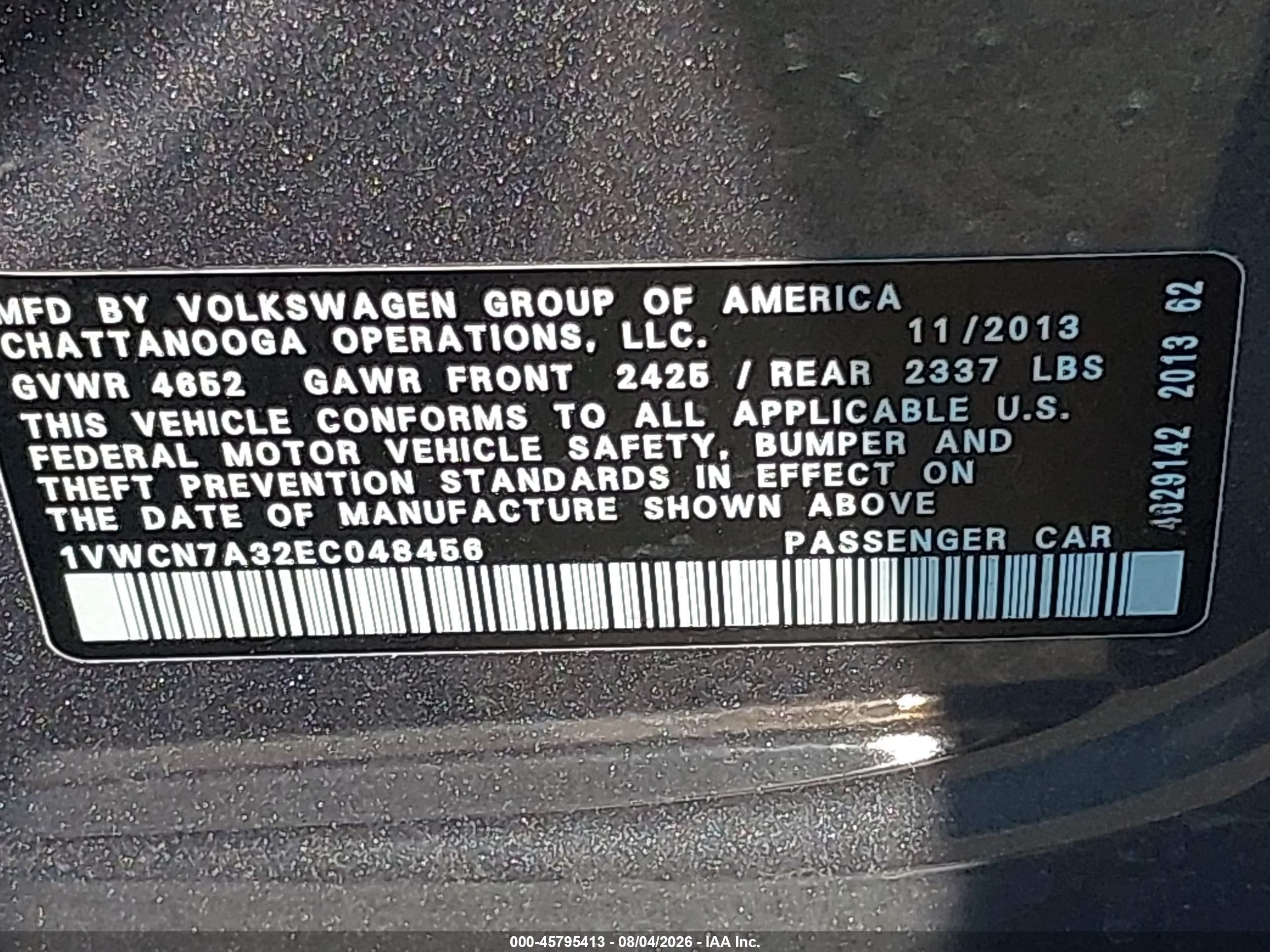 2014 Volkswagen Passat 2.0l Tdi Sel Premium Gray vin: 1VWCN7A32EC048456