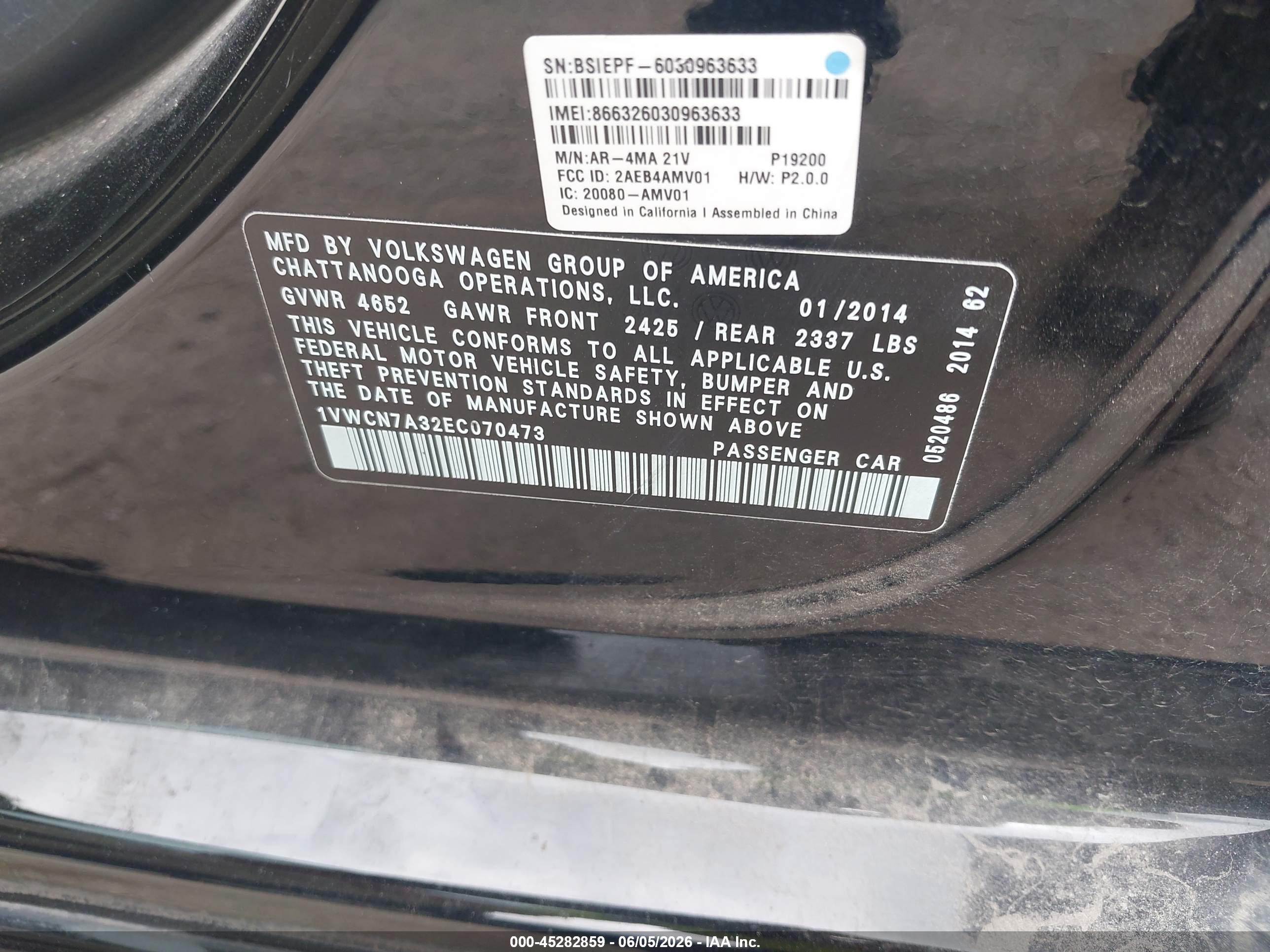 2014 Volkswagen Passat 2.0l Tdi Sel Premium Black vin: 1VWCN7A32EC070473