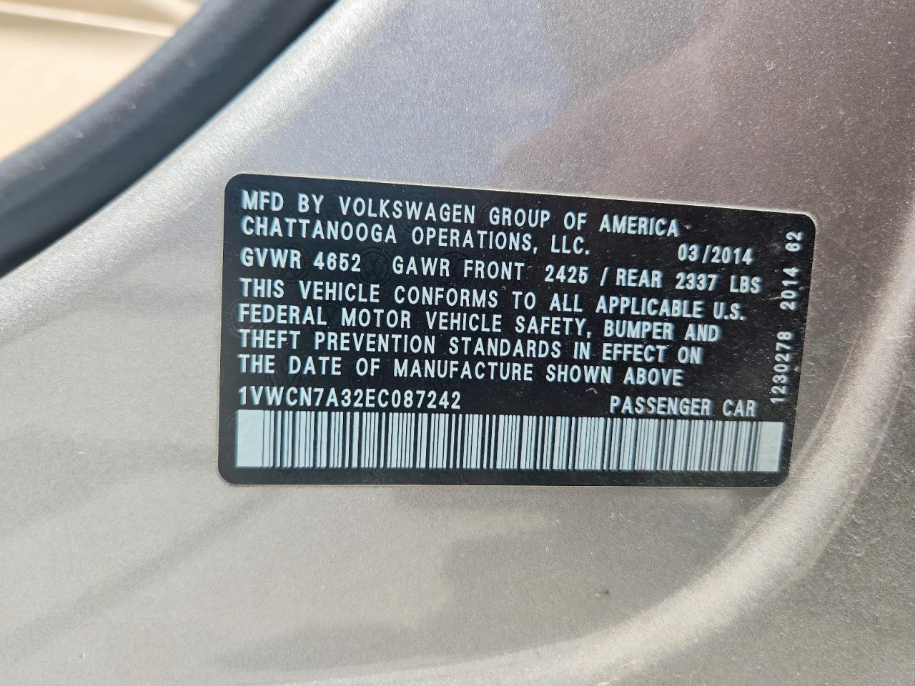 2014 Volkswagen Passat Sel Silver vin: 1VWCN7A32EC087242