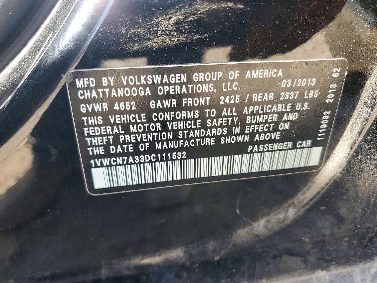2013 Volkswagen Passat Sel Black vin: 1VWCN7A33DC111532
