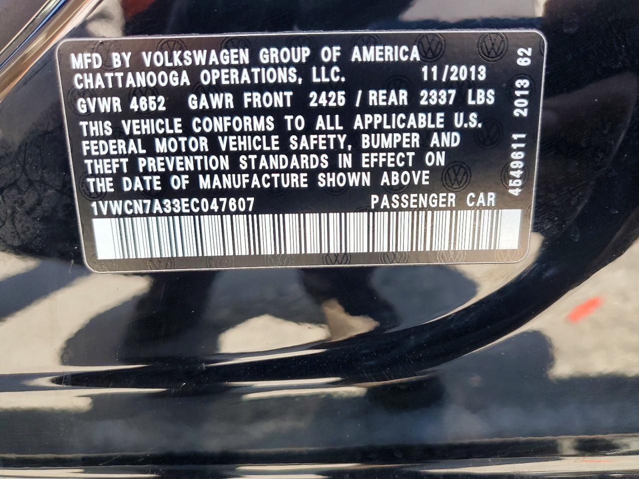 2014 Volkswagen Passat Sel Black vin: 1VWCN7A33EC047607