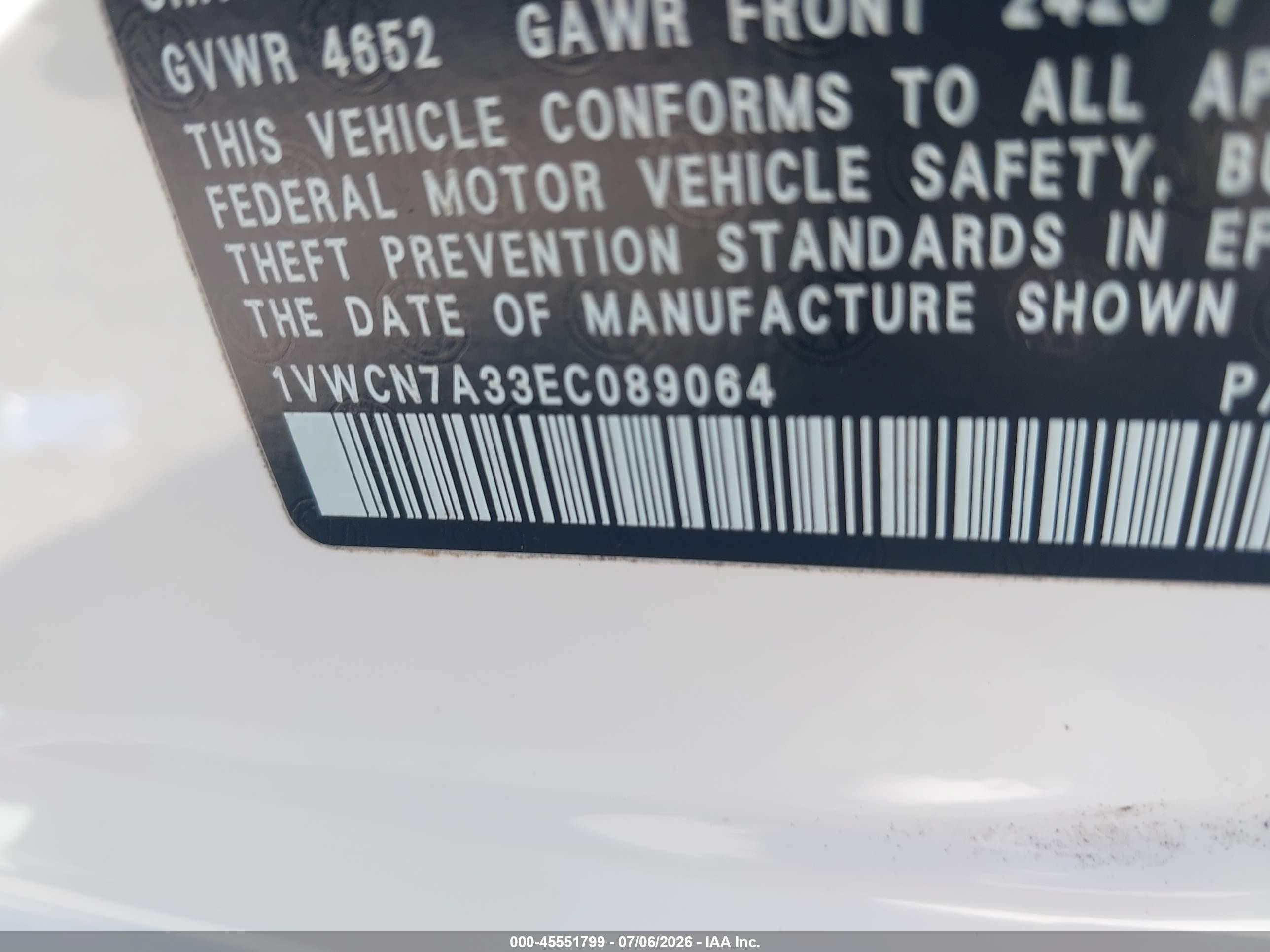 2014 Volkswagen Passat 2.0l Tdi Sel Premium White vin: 1VWCN7A33EC089064