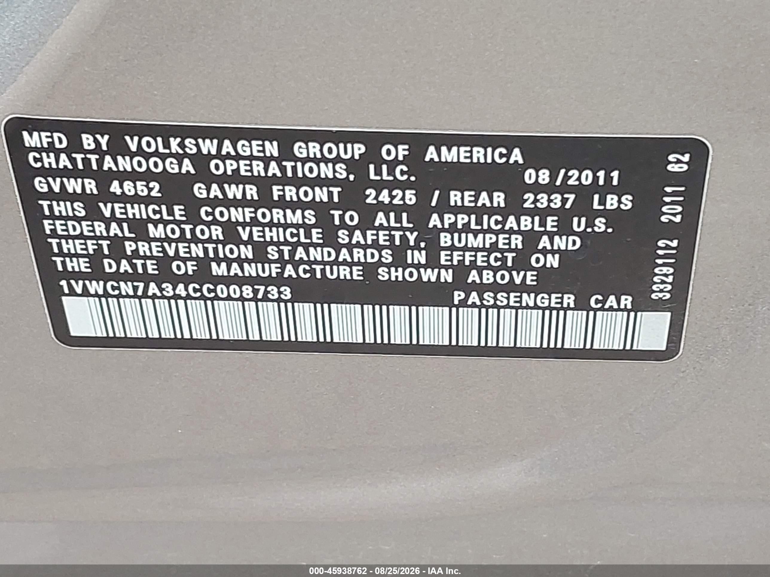2012 Volkswagen Passat 2.0l Tdi Sel Premium Gray vin: 1VWCN7A34CC008733