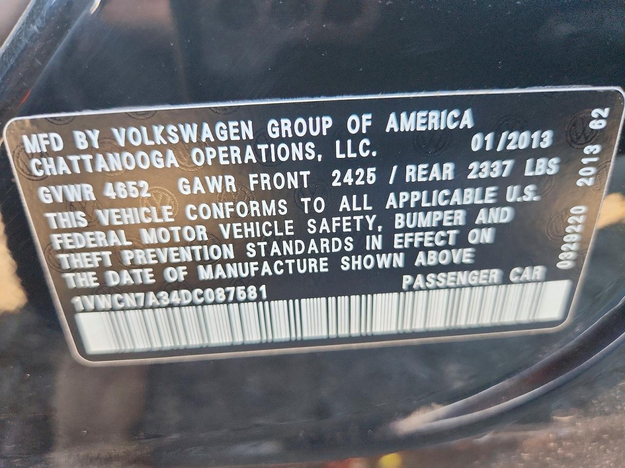 2013 Volkswagen Passat Sel Black vin: 1VWCN7A34DC087581