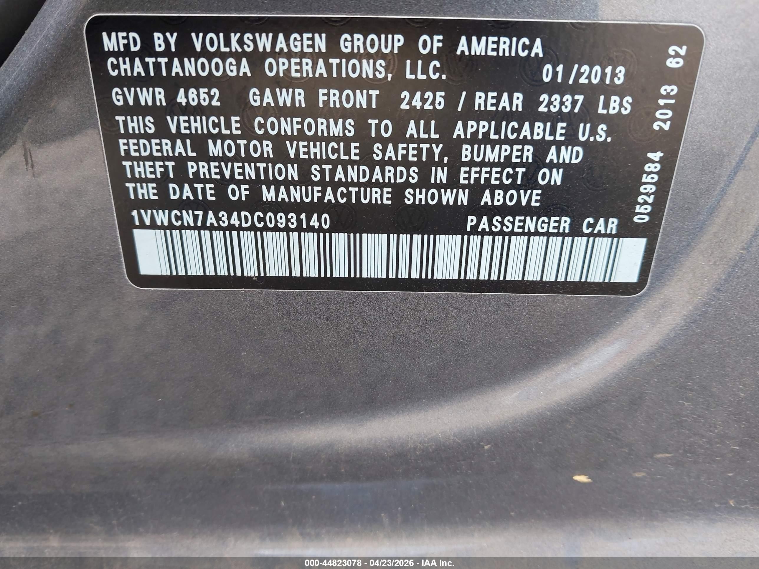 2013 Volkswagen Passat 2.0l Tdi Sel Premium Gray vin: 1VWCN7A34DC093140