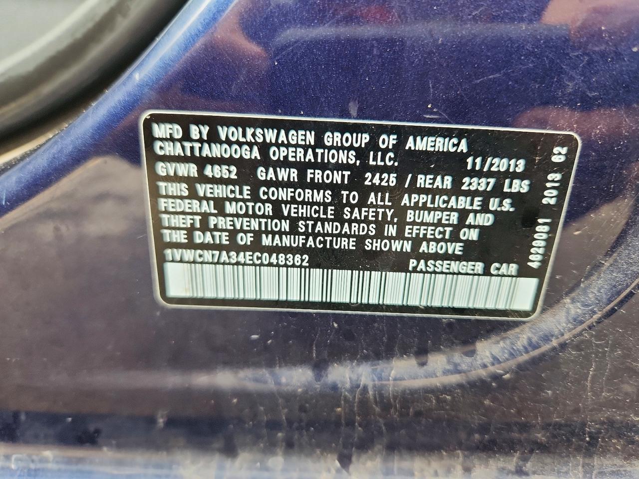 2014 Volkswagen Passat Sel Blue vin: 1VWCN7A34EC048362