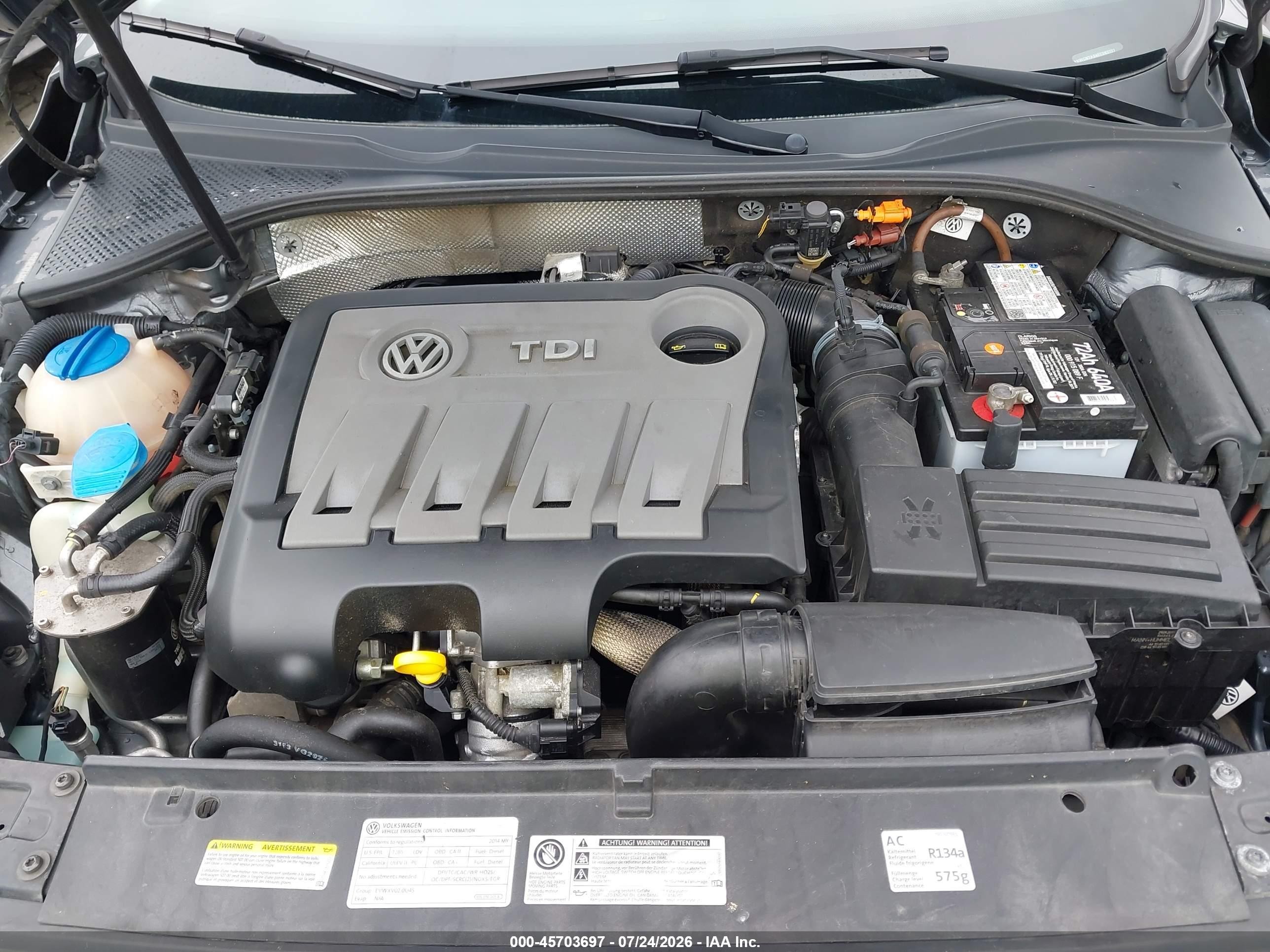 2014 Volkswagen Passat 2.0l Tdi Sel Premium Gray vin: 1VWCN7A34EC062777