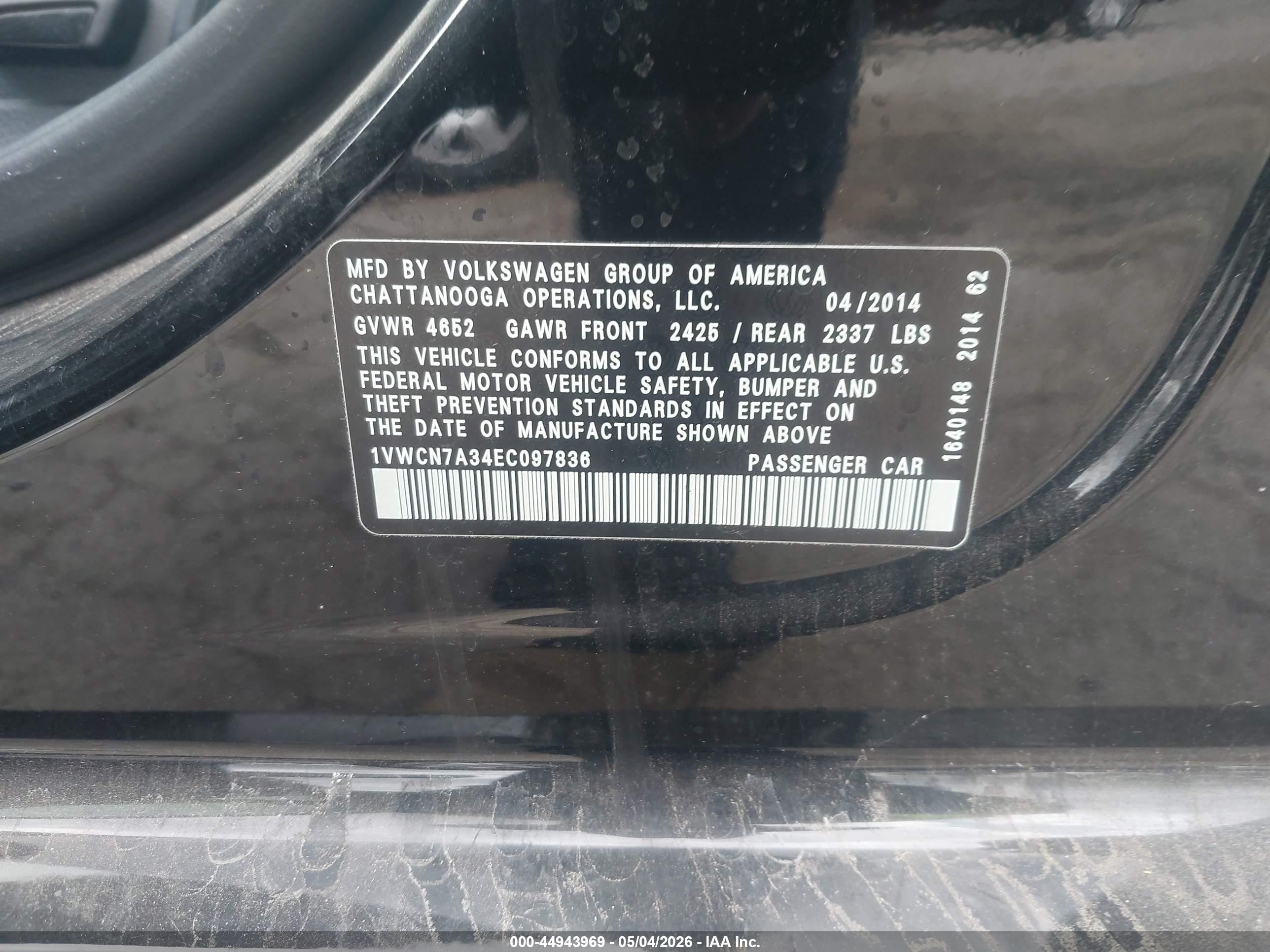 2014 Volkswagen Passat 2.0l Tdi Sel Premium Черный vin: 1VWCN7A34EC097836
