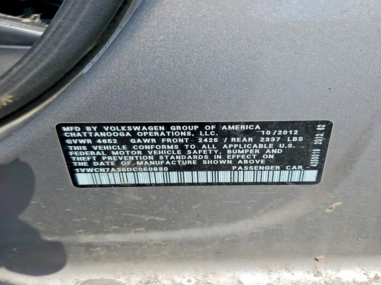 2013 Volkswagen Passat Sel Silver vin: 1VWCN7A35DC050880