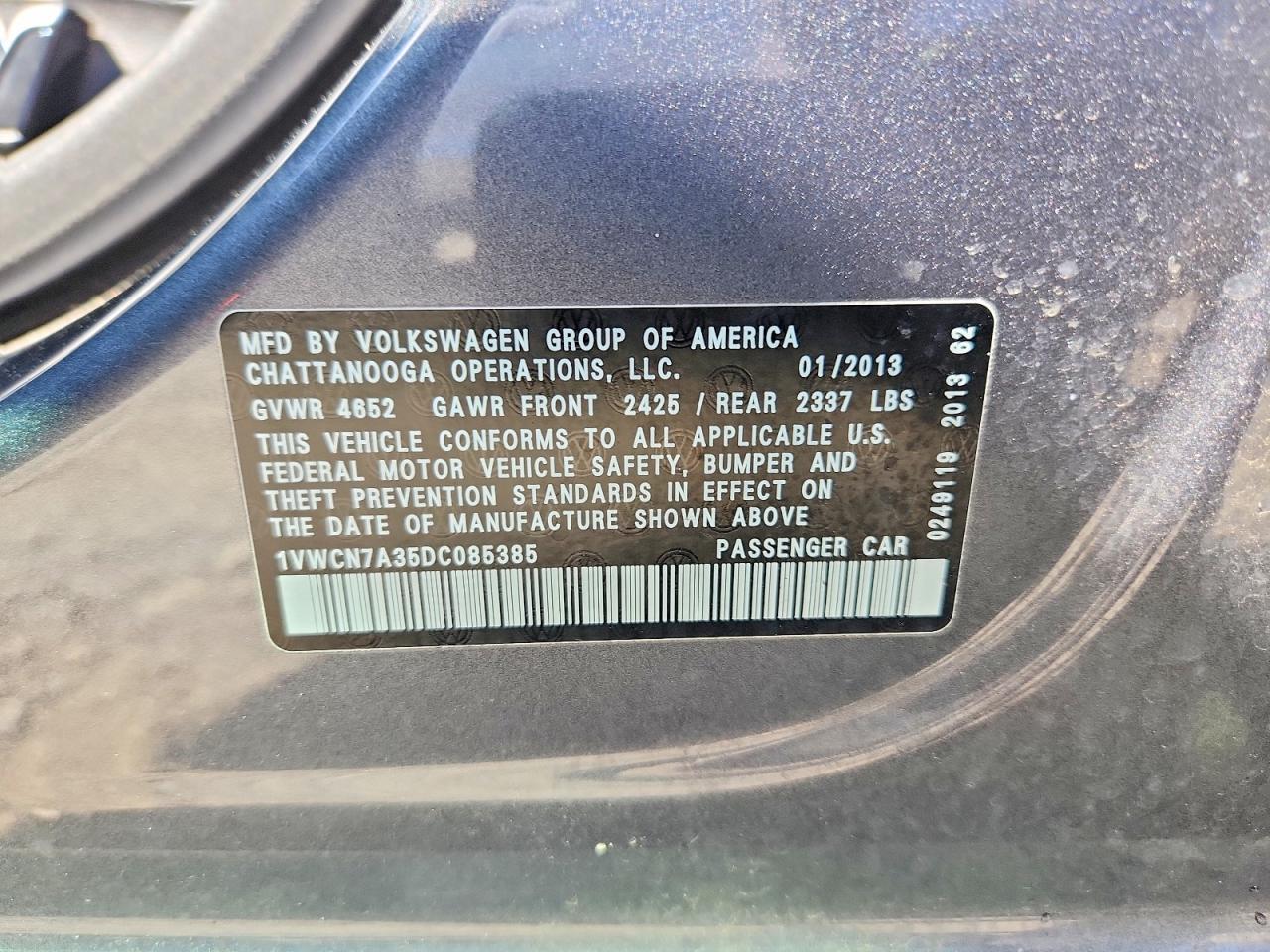 2013 Volkswagen Passat Sel Серый vin: 1VWCN7A35DC085385