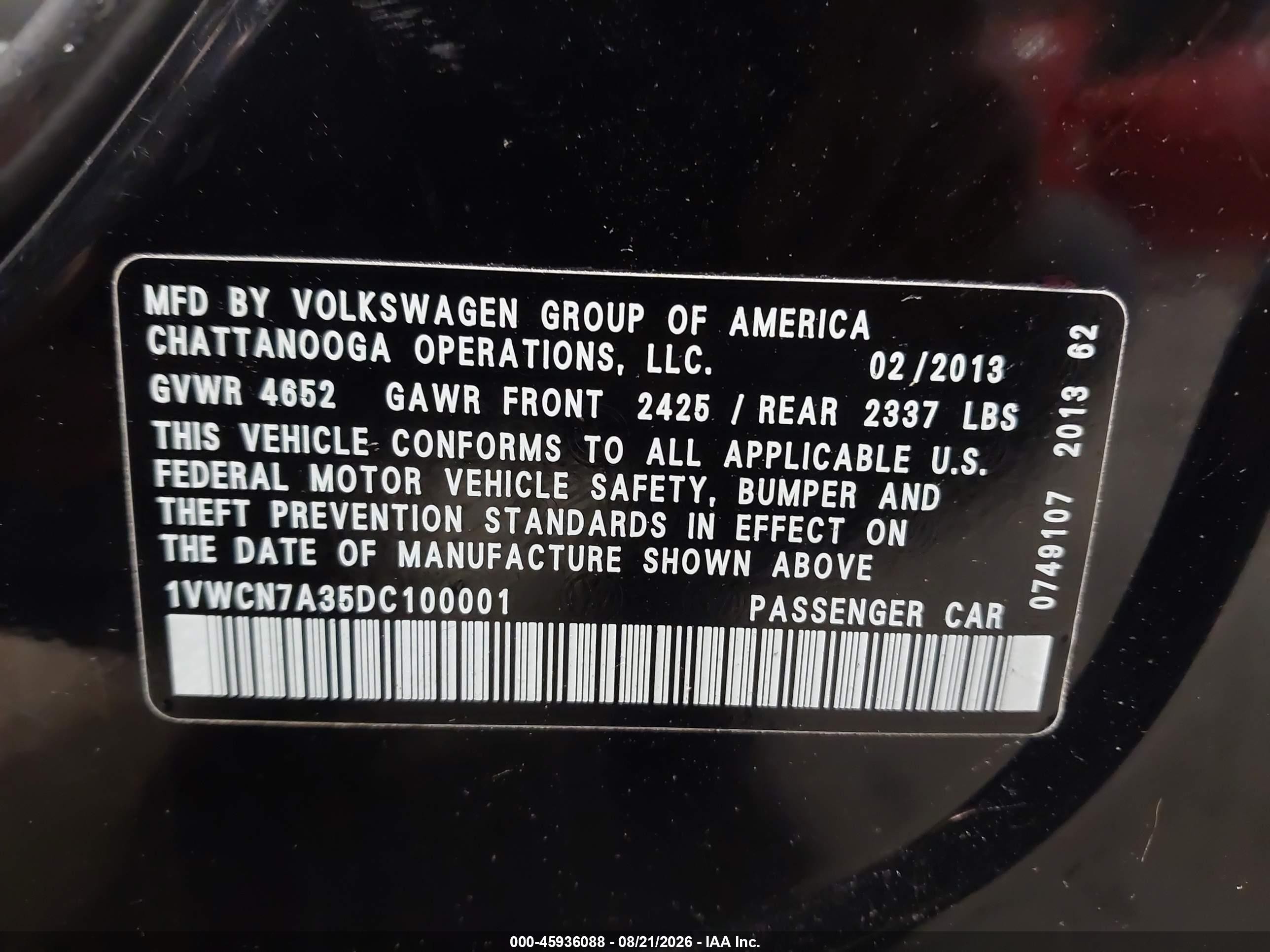 2013 Volkswagen Passat 2.0l Tdi Sel Premium Черный vin: 1VWCN7A35DC100001