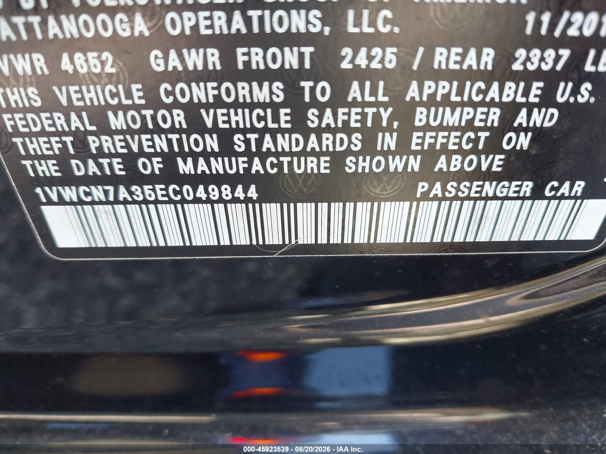 2014 Volkswagen Passat 2.0l Tdi Sel Premium Black vin: 1VWCN7A35EC049844
