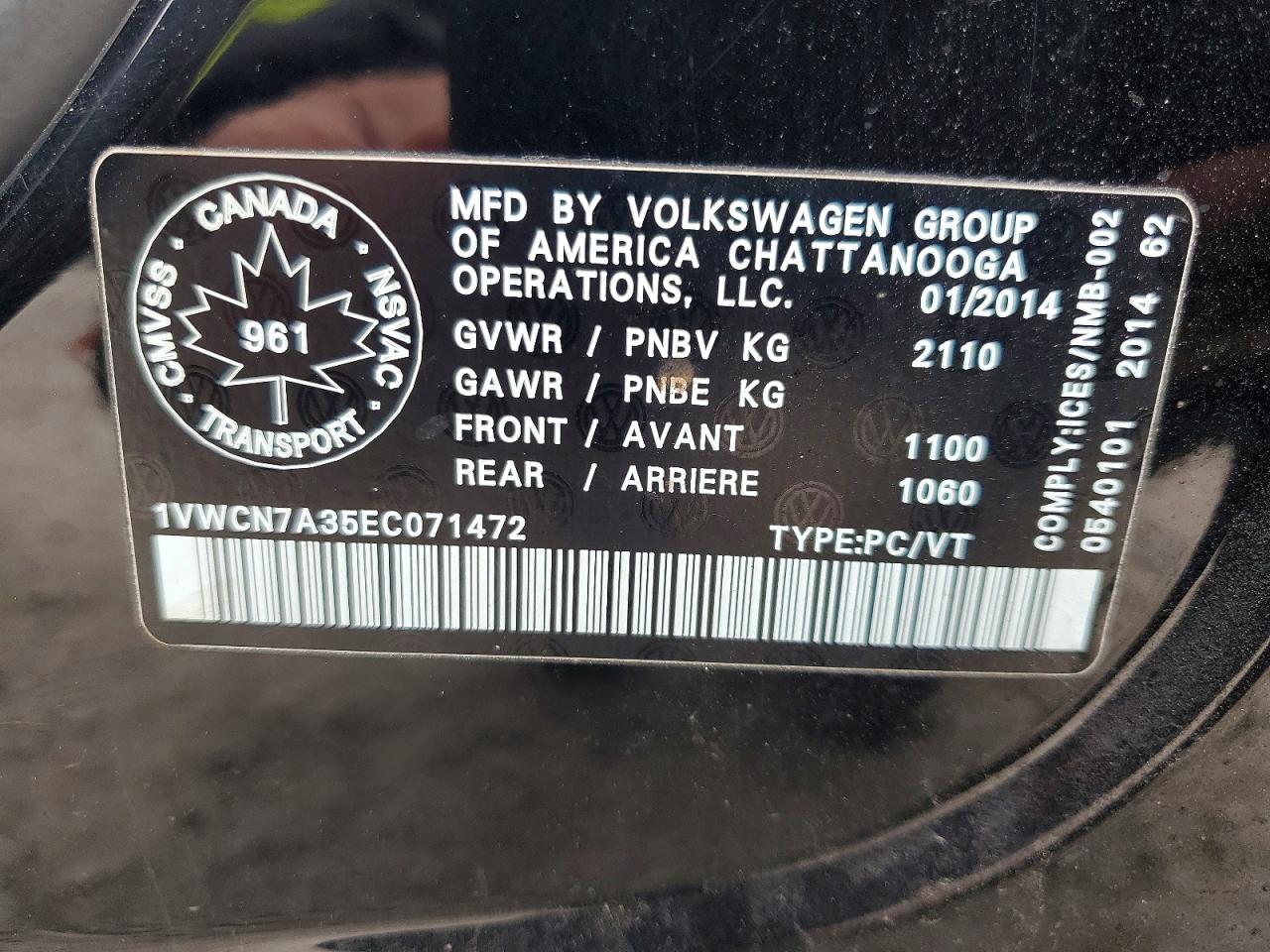 2014 Volkswagen Passat Sel Black vin: 1VWCN7A35EC071472