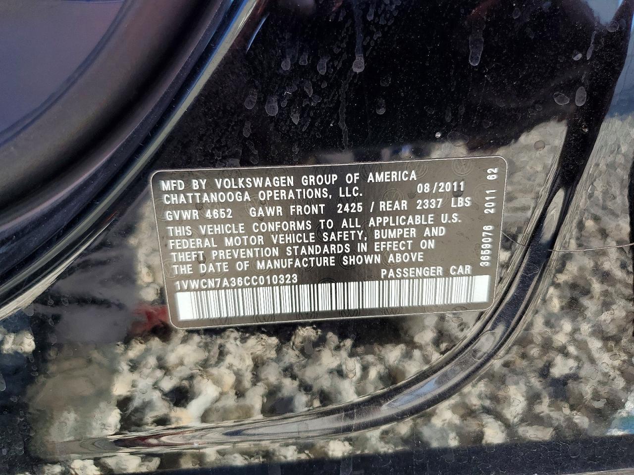 2012 Volkswagen Passat Sel Black vin: 1VWCN7A36CC010323