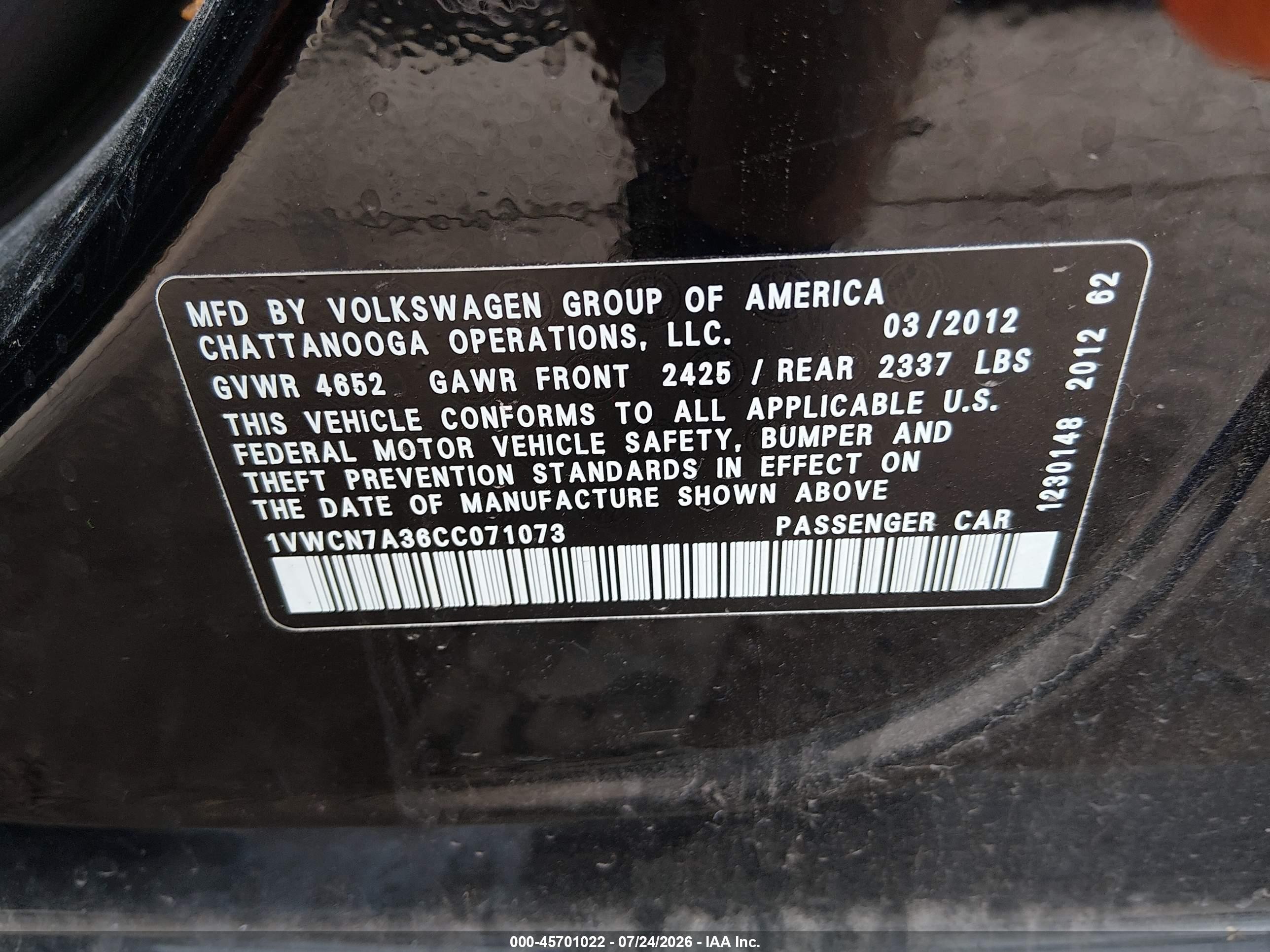 2012 Volkswagen Passat 2.0l Tdi Sel Premium Black vin: 1VWCN7A36CC071073