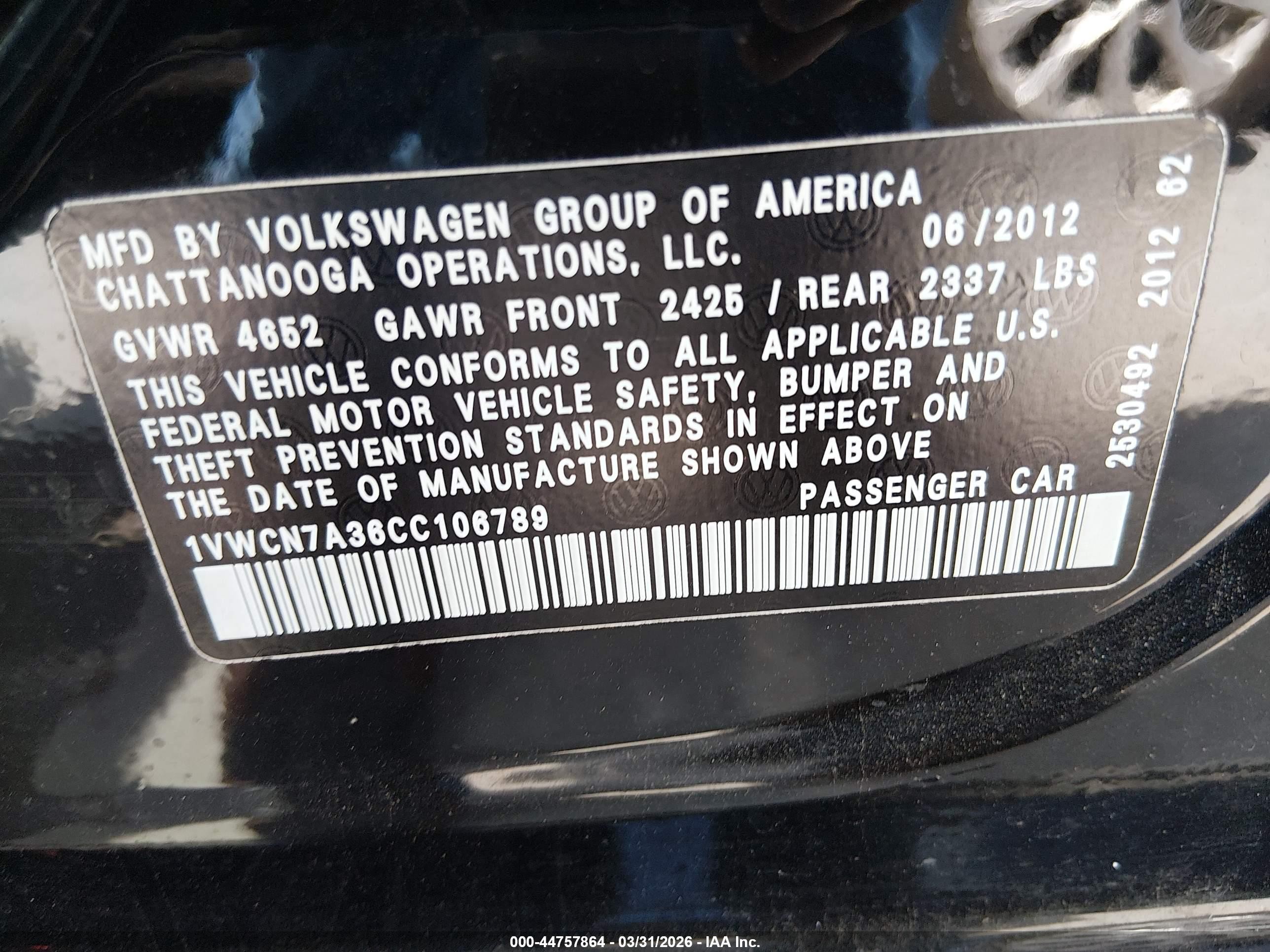 2012 Volkswagen Passat 2.0l Tdi Sel Premium Black vin: 1VWCN7A36CC106789