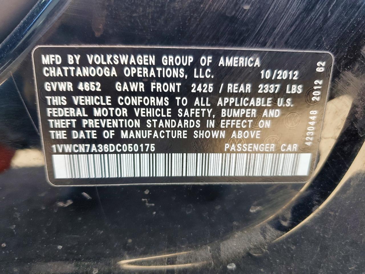 2013 Volkswagen Passat Sel Black vin: 1VWCN7A36DC050175