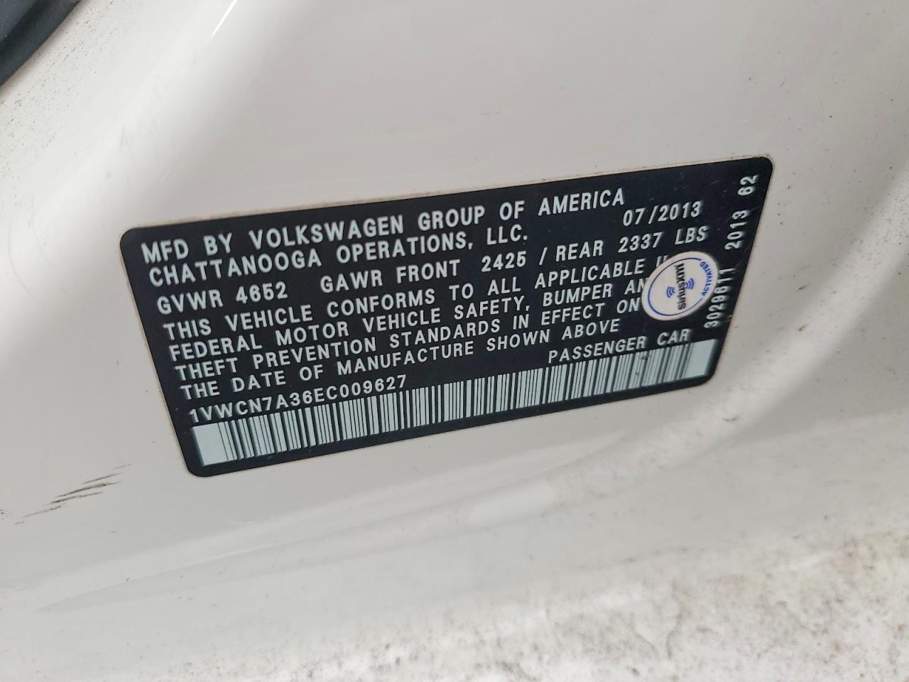 2014 Volkswagen Passat Sel Белый vin: 1VWCN7A36EC009627