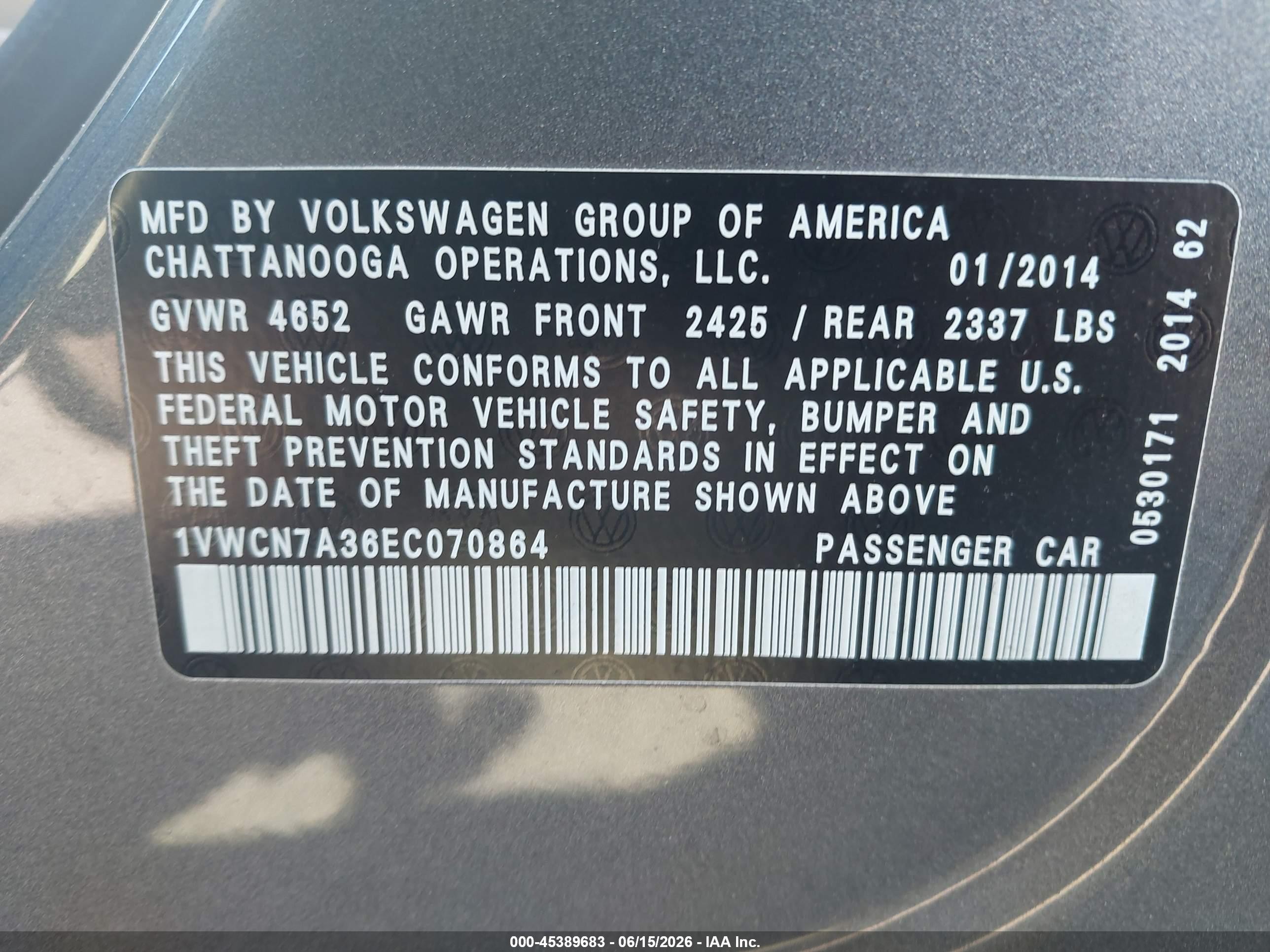 2014 Volkswagen Passat 2.0l Tdi Sel Premium Gray vin: 1VWCN7A36EC070864