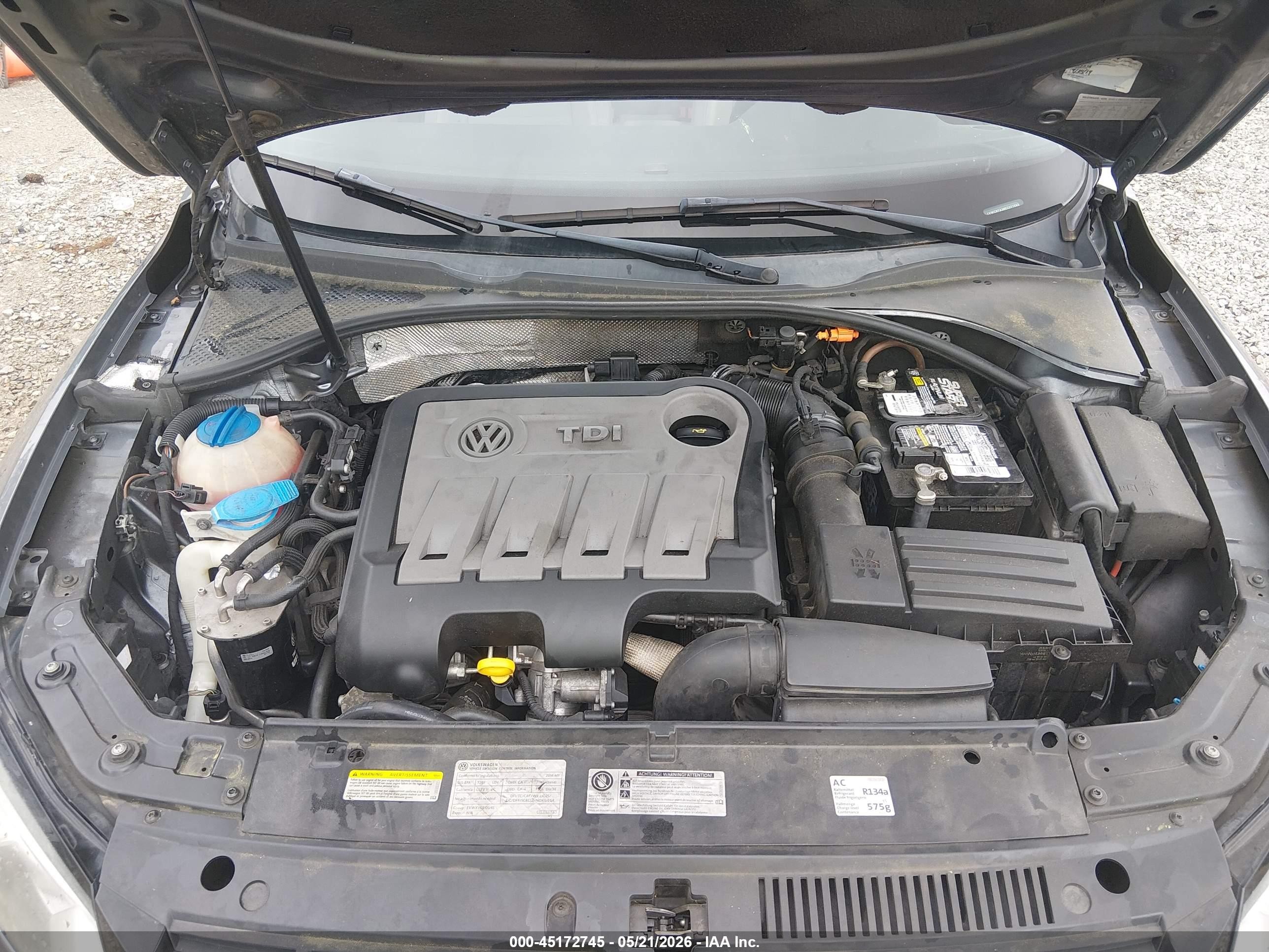 2014 Volkswagen Passat 2.0l Tdi Sel Premium Gray vin: 1VWCN7A36EC071593