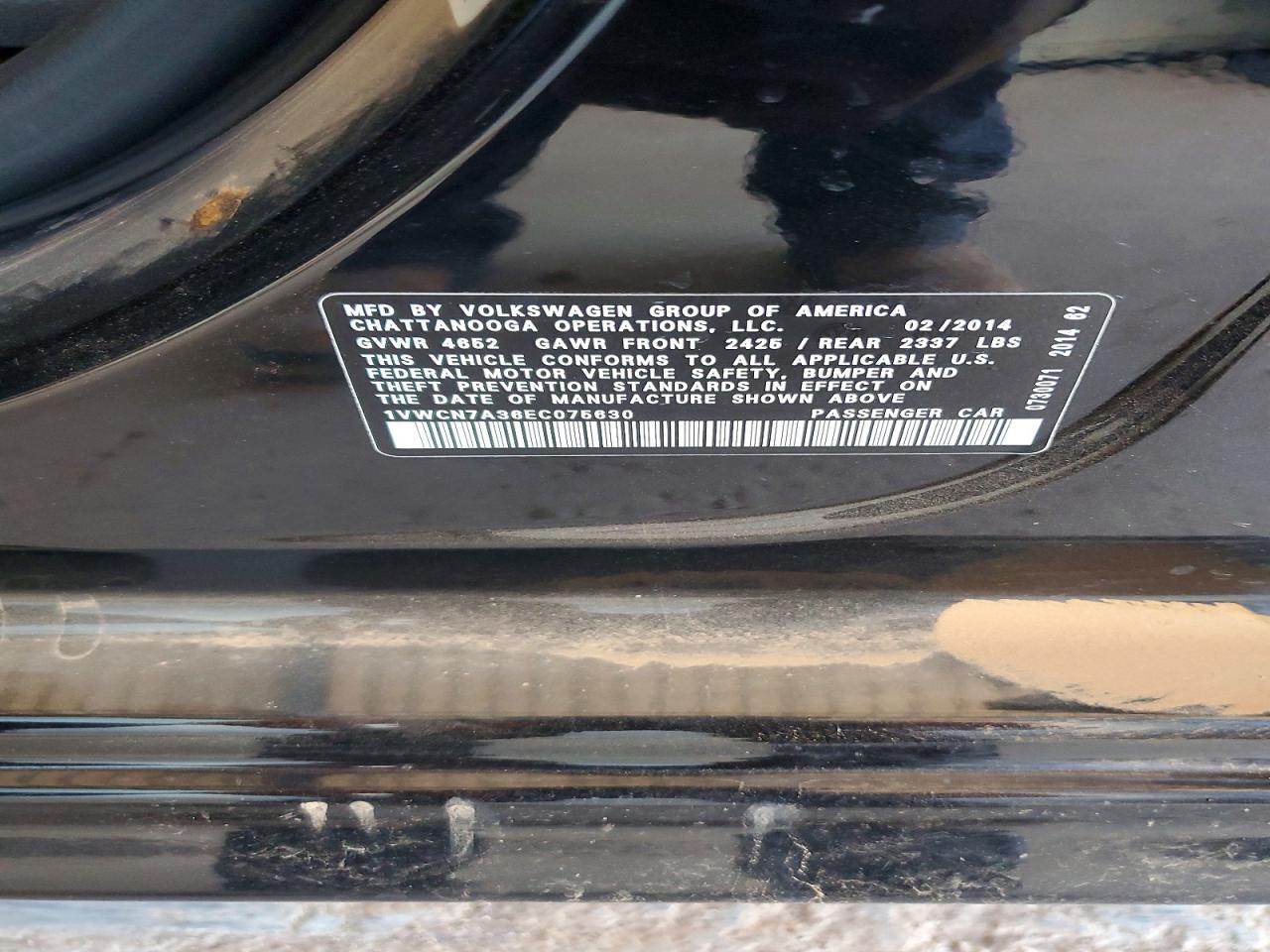 2014 Volkswagen Passat Sel Black vin: 1VWCN7A36EC075630