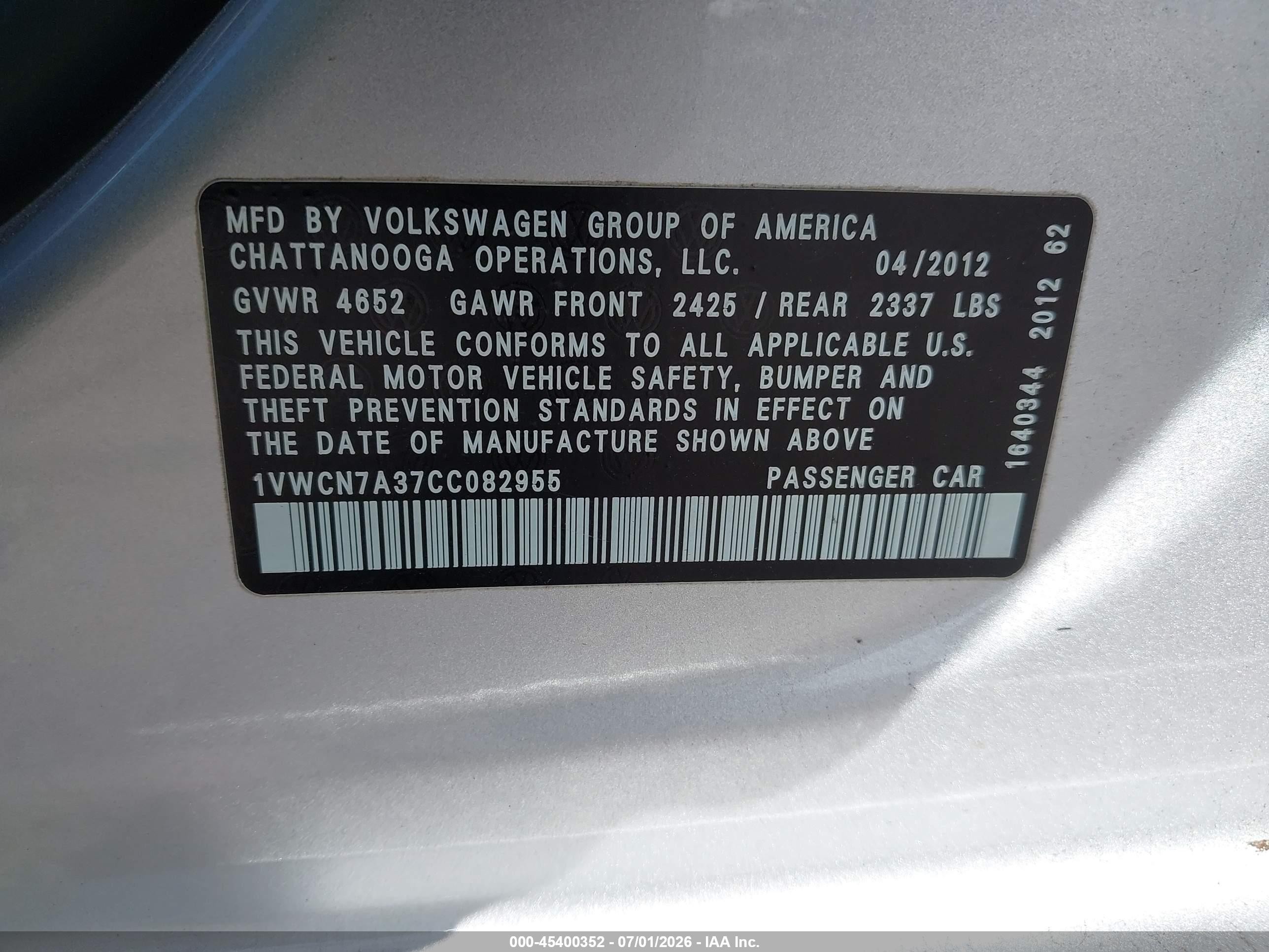2012 Volkswagen Passat 2.0l Tdi Sel Premium Silver vin: 1VWCN7A37CC082955