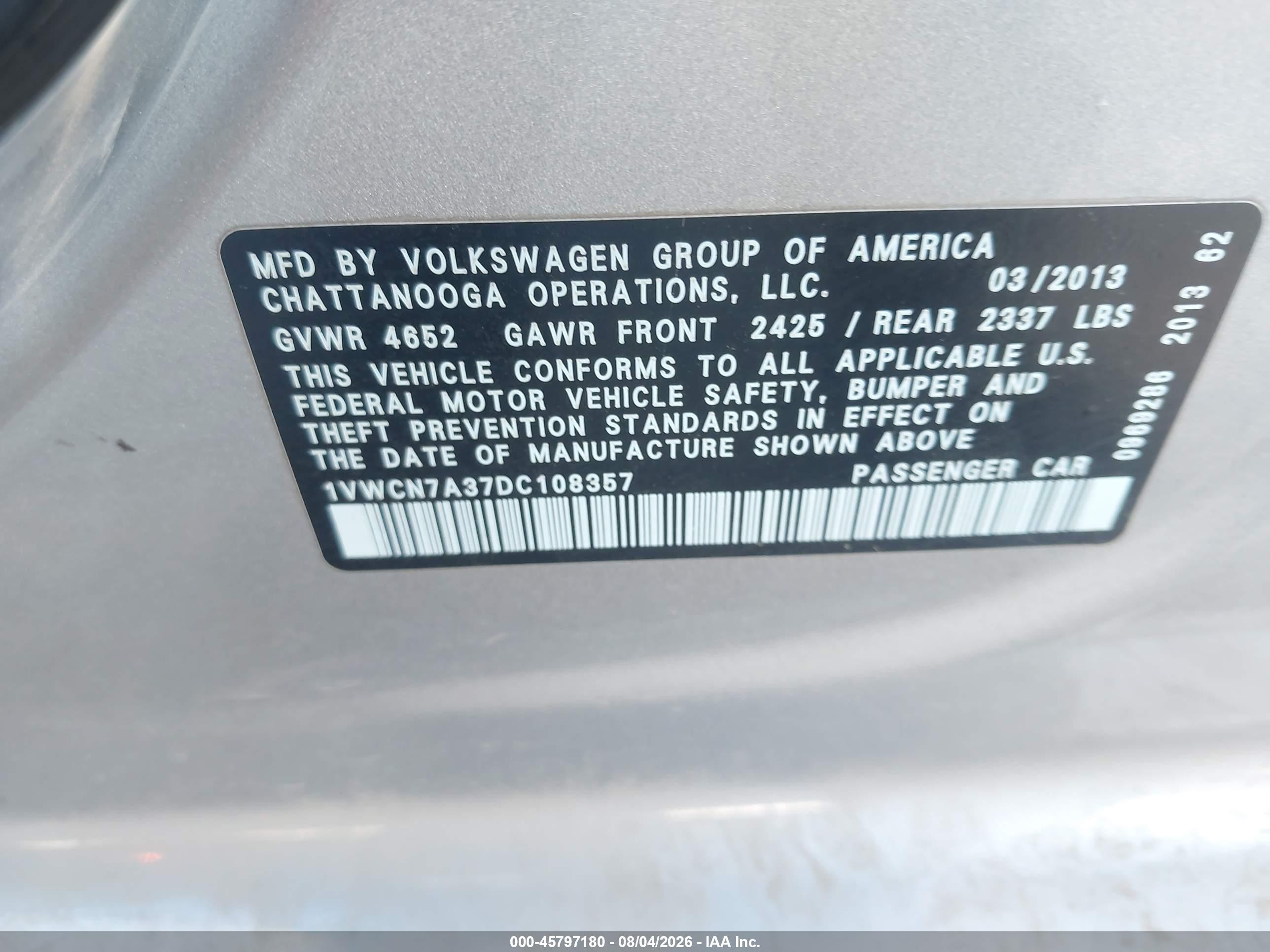 2013 Volkswagen Passat 2.0l Tdi Sel Premium Серый vin: 1VWCN7A37DC108357