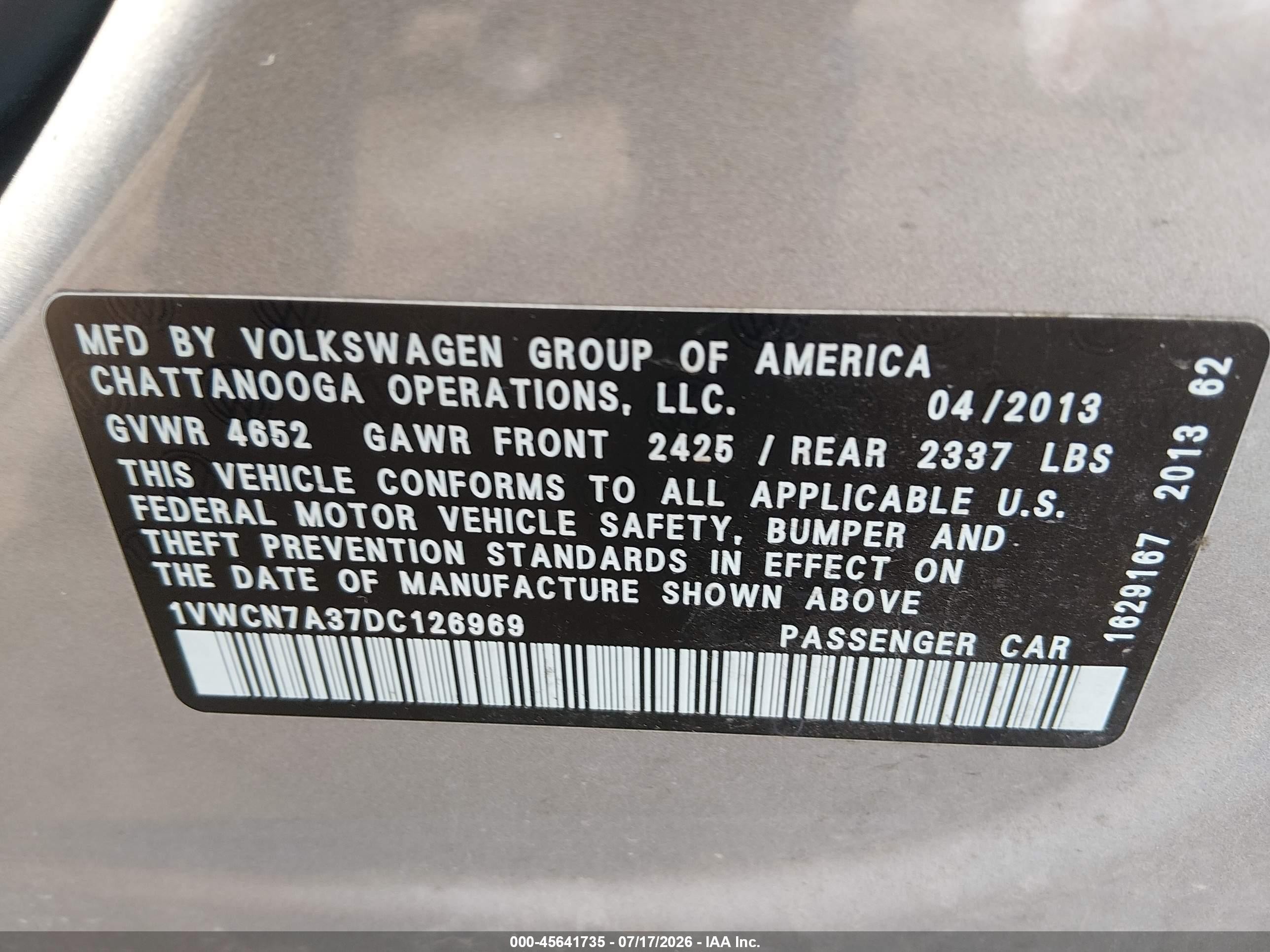 2013 Volkswagen Passat 2.0l Tdi Sel Premium Silver vin: 1VWCN7A37DC126969