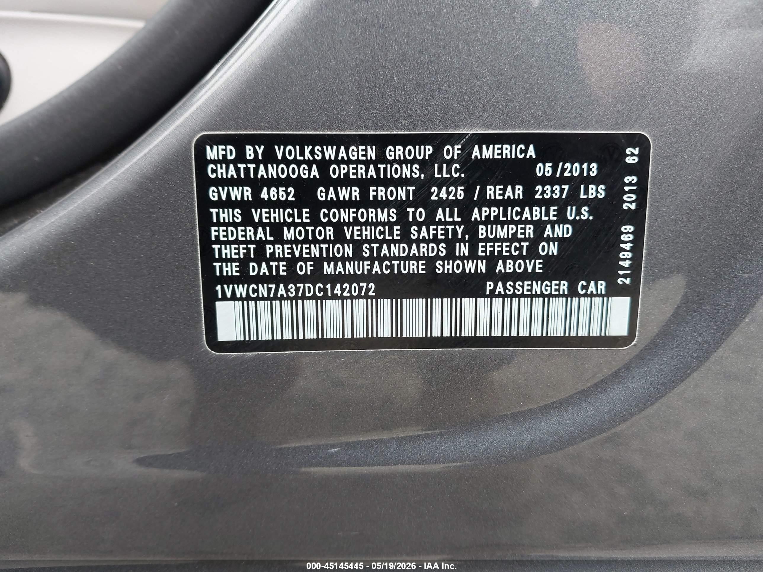 2013 Volkswagen Passat 2.0l Tdi Sel Premium Gray vin: 1VWCN7A37DC142072