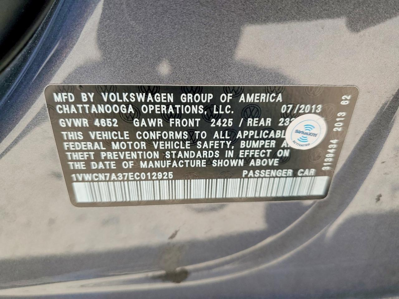 2014 Volkswagen Passat Sel Gray vin: 1VWCN7A37EC012925