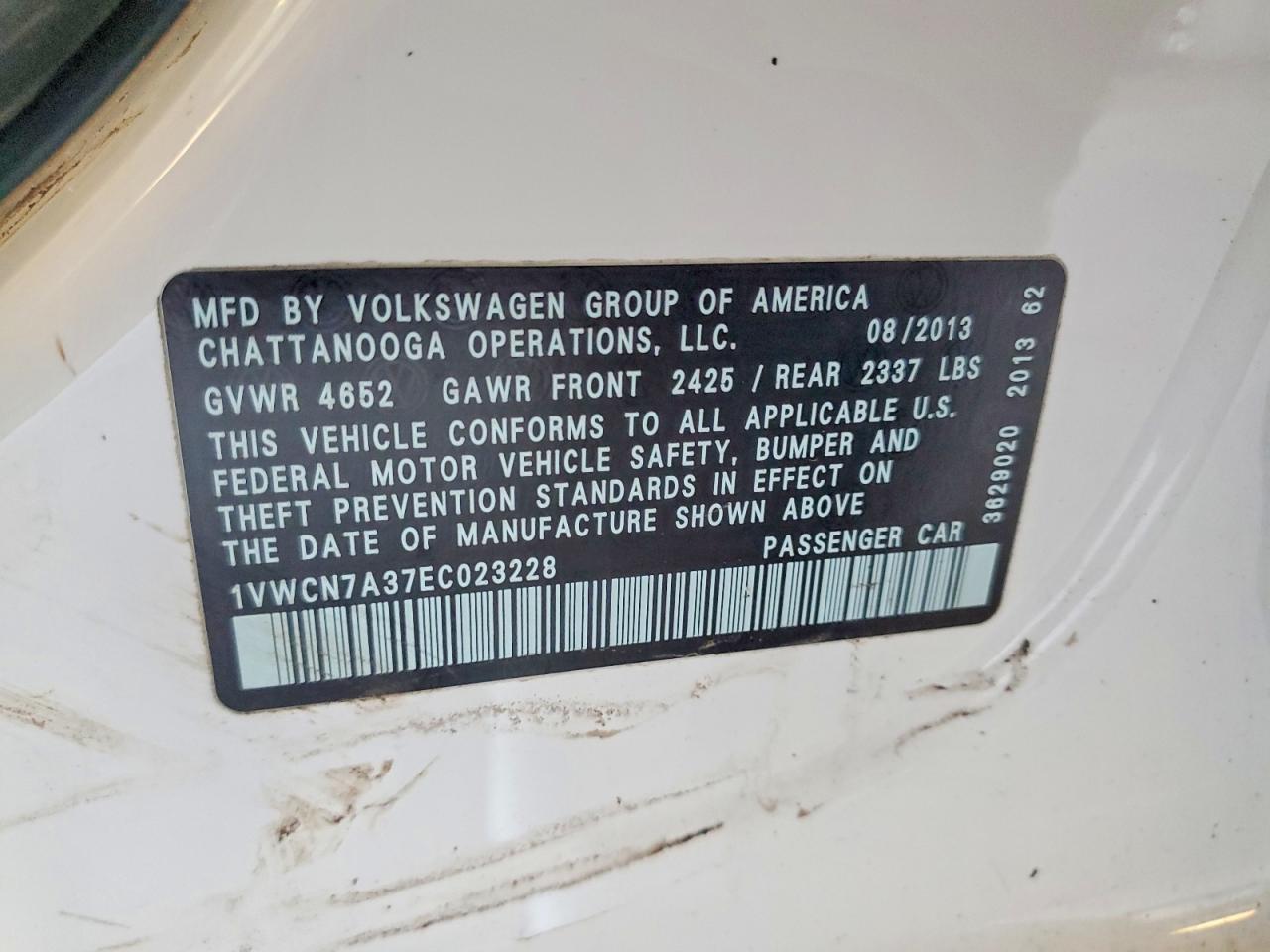 2014 Volkswagen Passat Sel White vin: 1VWCN7A37EC023228