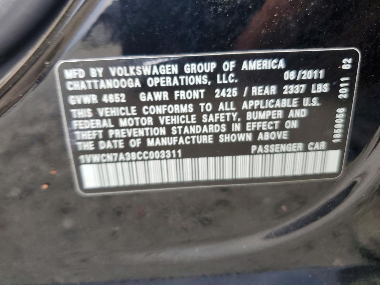 2012 Volkswagen Passat Sel Black vin: 1VWCN7A38CC003311